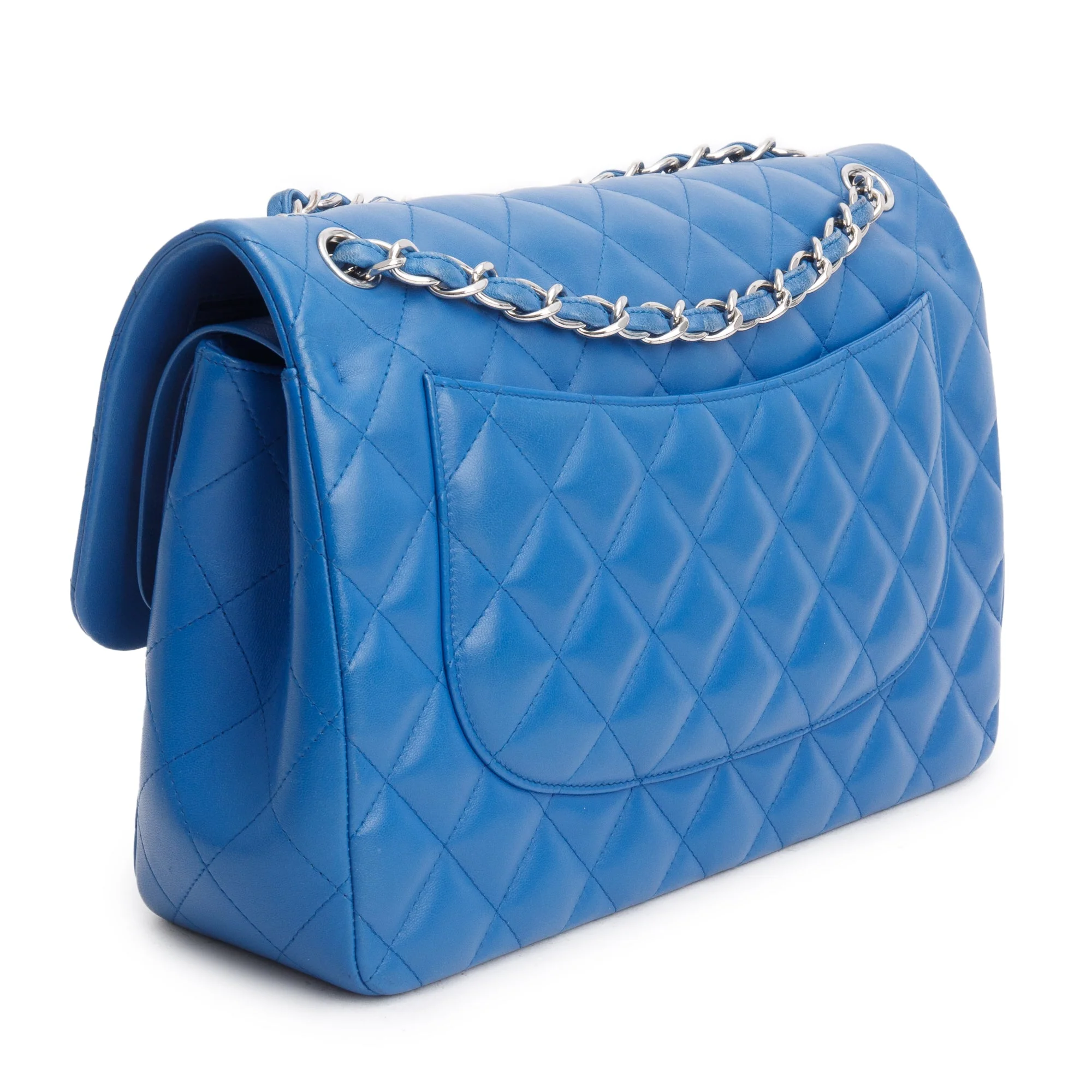 Chanel Blue Quilted Lambskin Leather Classic Jumbo Double Flap Bag w/ Authenticity Card - Image 6