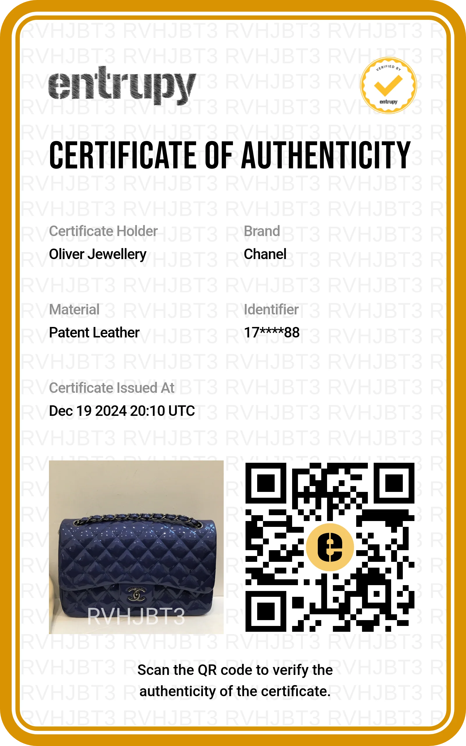 Chanel Blue Quilted Patent Leather Classic Jumbo Double Flap Bag w/ Authenticity Card - Image 11