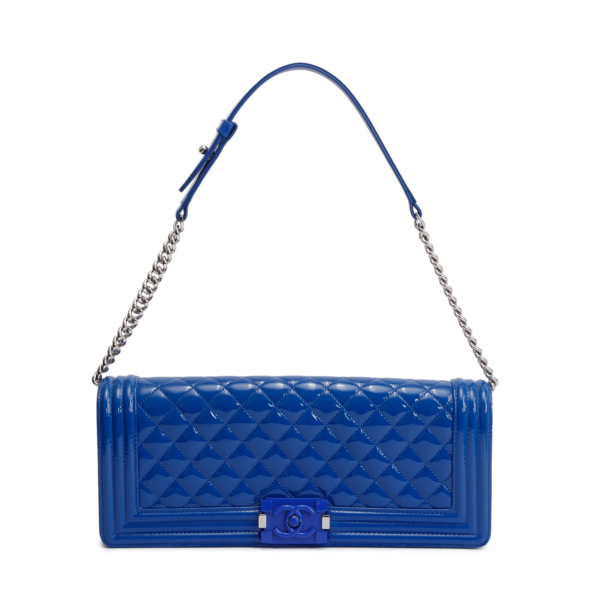 Chanel Blue Quilted Patent Leather Plexiglass Boy Convertible Bag w/ Authenticity Card - Image 3