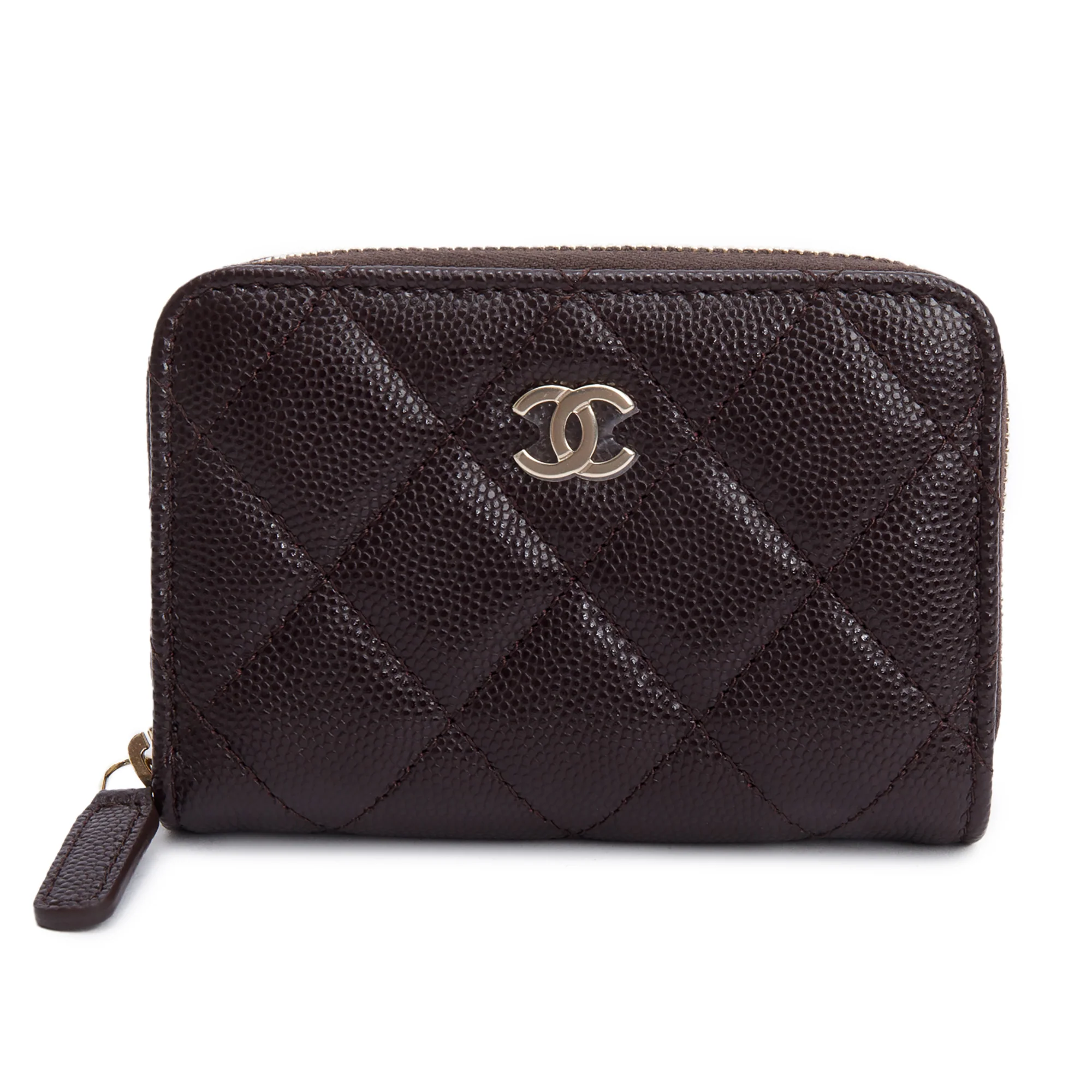 Chanel Brown Caviar Leather Classic Zipped Coin Purse w/ Box