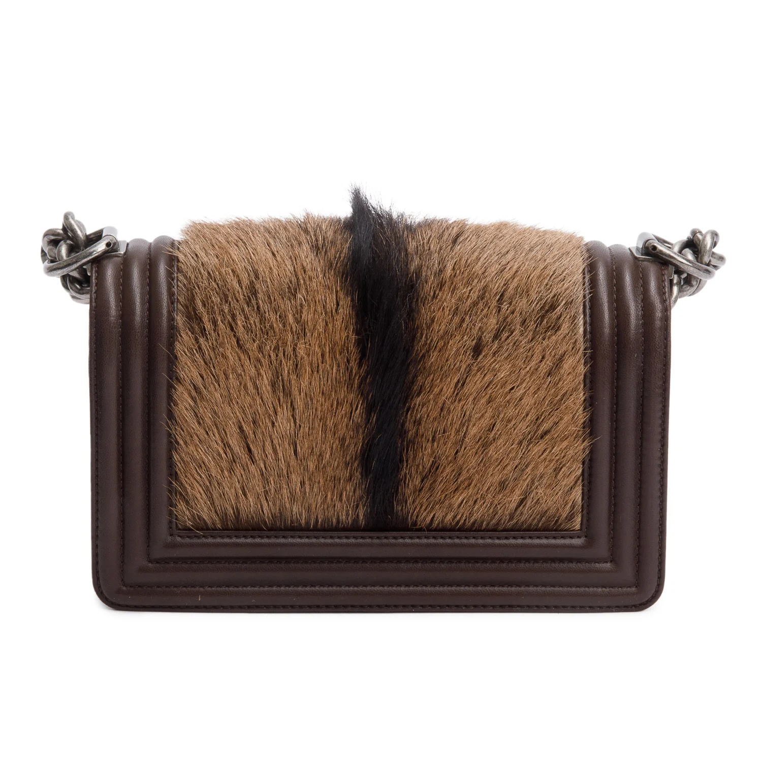 Chanel Brown Lambskin Leather Ponyhair Small Boy Bag w/ Authenticity Card - Image 5