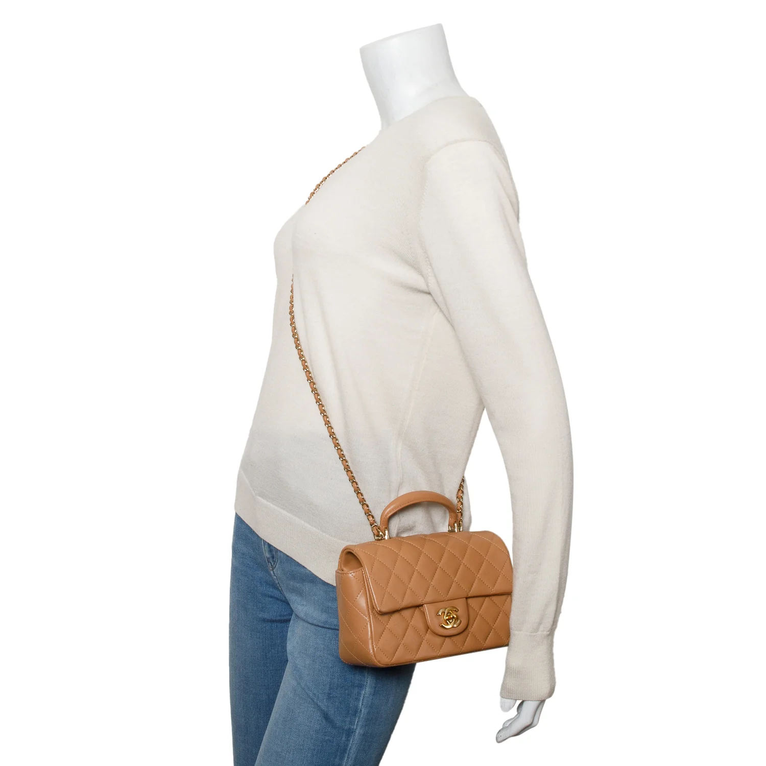Chanel Brown Lambskin Quilted Mini Top Handle Rectangular Flap - Image 2