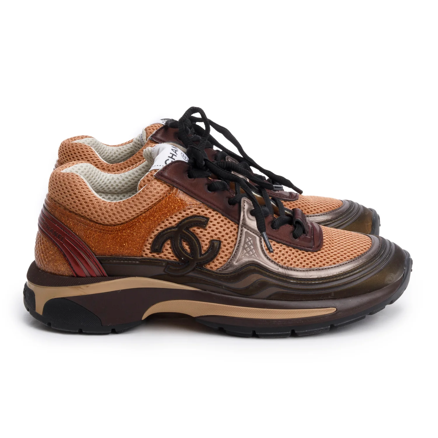 Chanel Brown PVC, Calfskin & Mesh CC Logo Low-Top Sneakers, Size 37.5 - Image 2