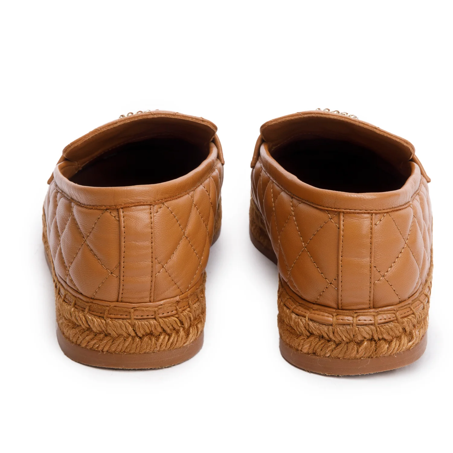 Chanel Brown Quilted Leather Interlocking CC Logo Espadrilles, Size 39 w/ Box - Image 5