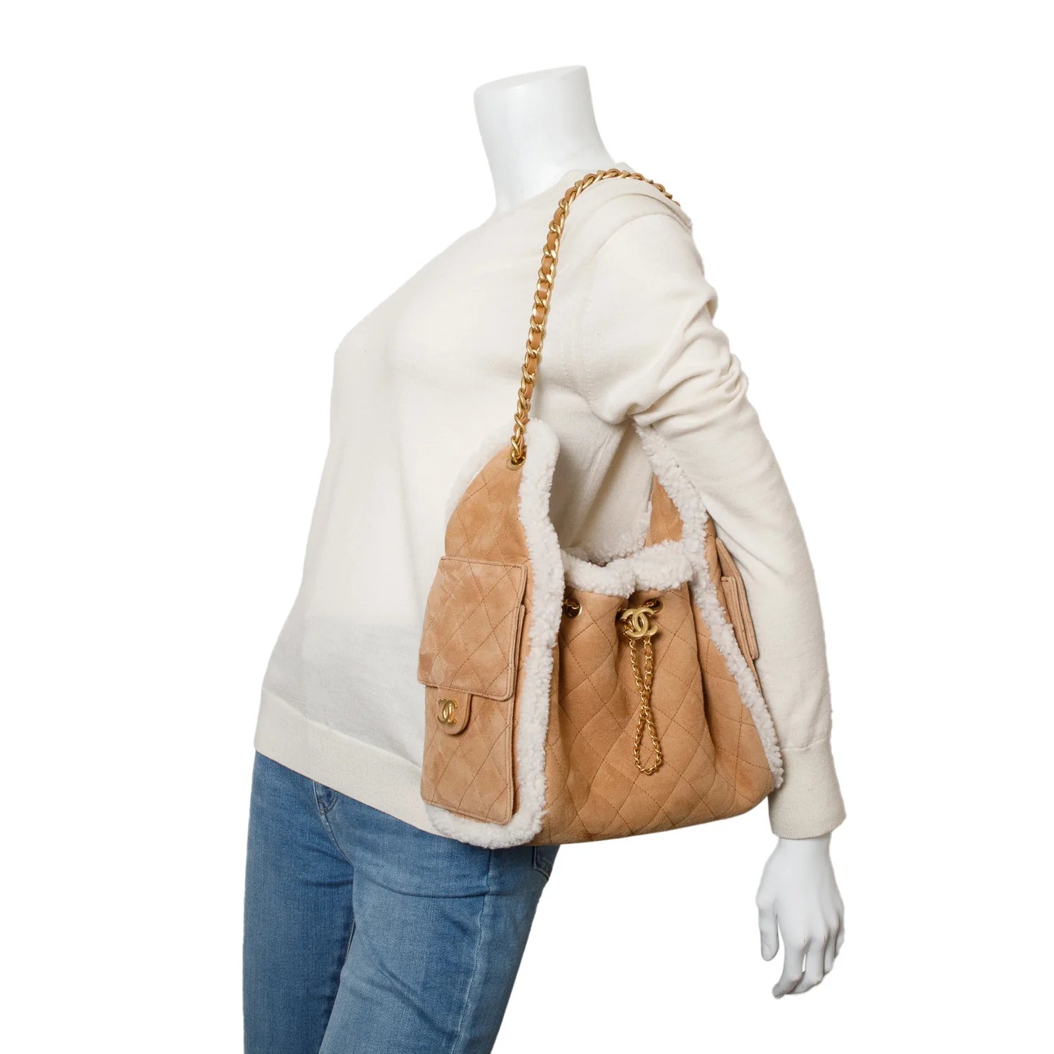Chanel Brown Suede Quilted Shearling Small 25 Handbag w/ Box - Image 2