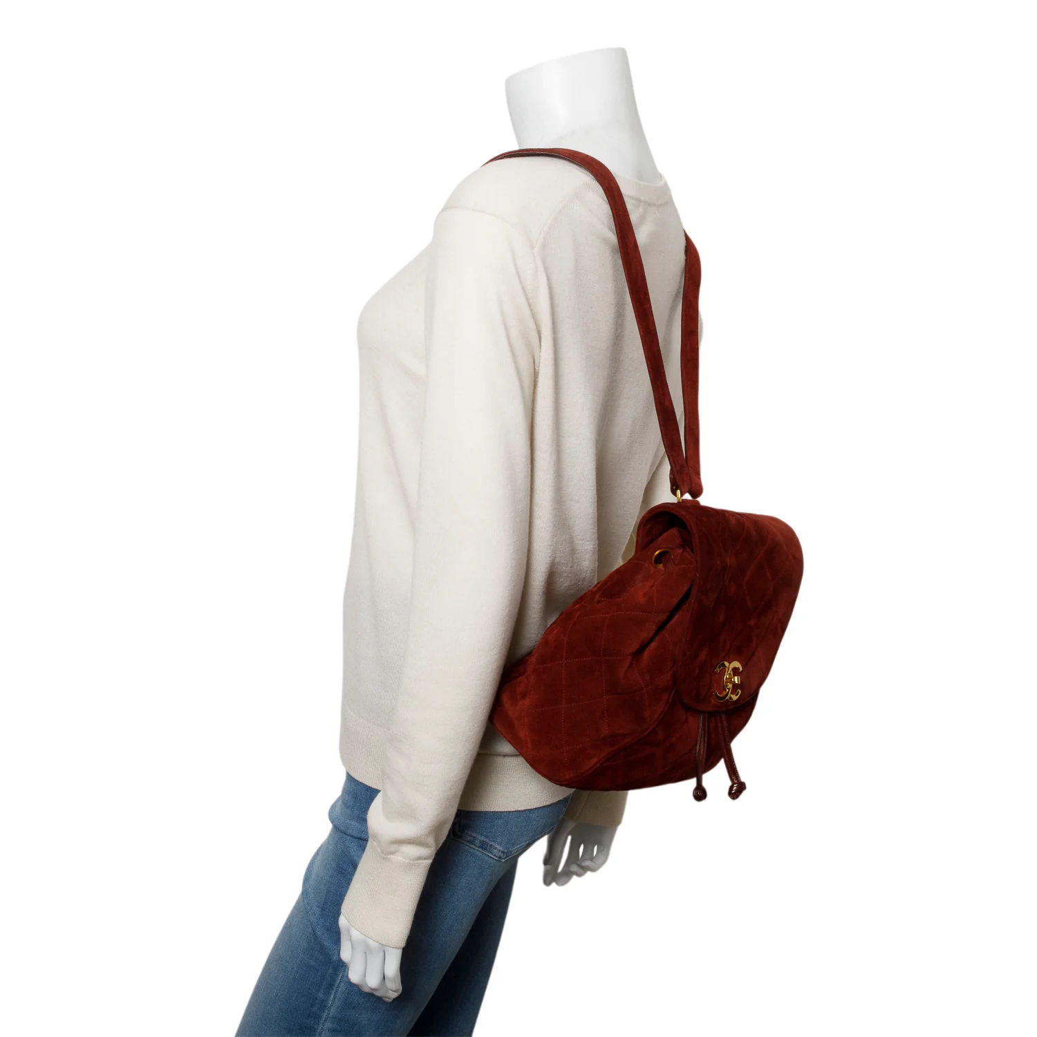 Chanel Burgundy Suede Quilted Backpack - Image 2
