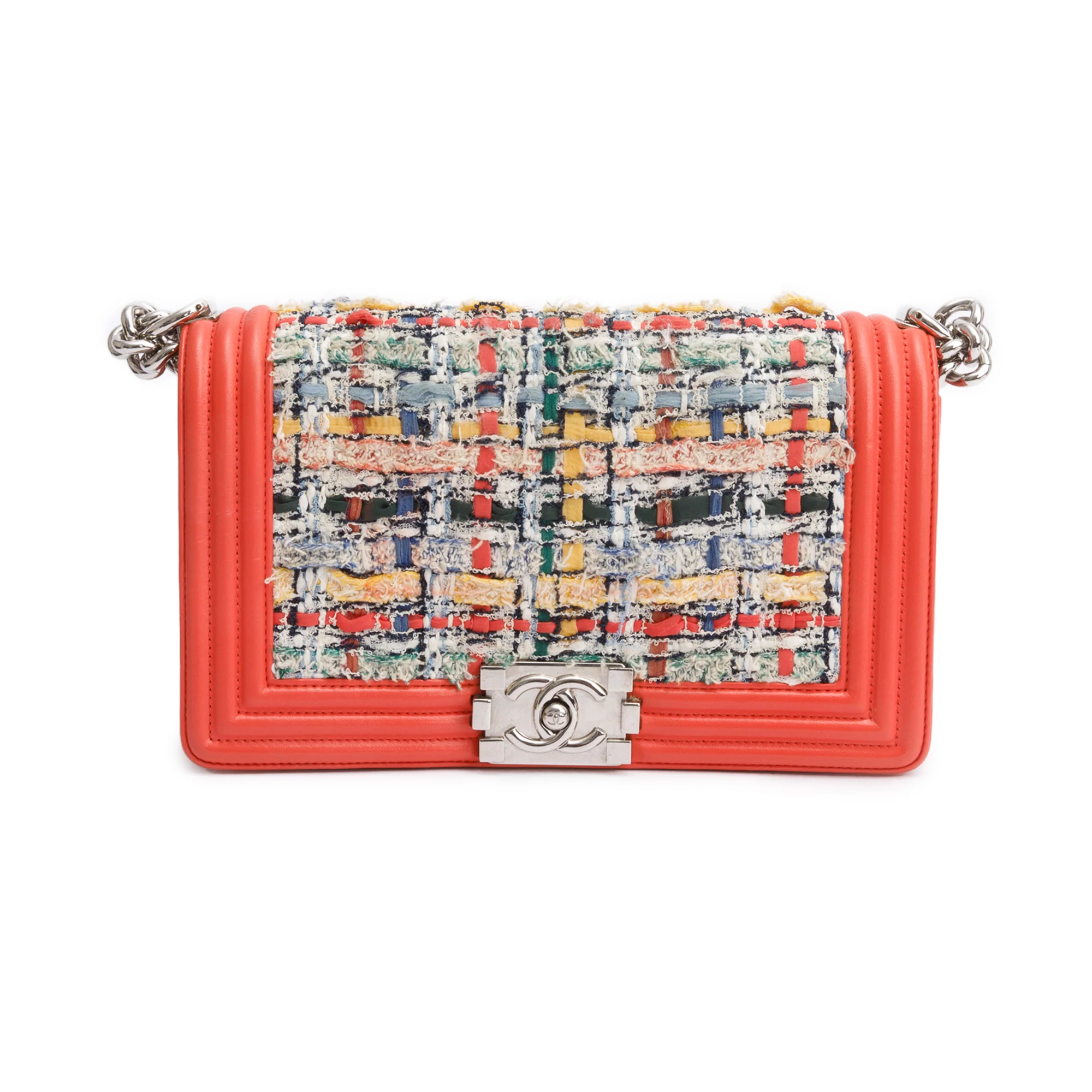 Chanel Coral Calfskin Leather Tweed Medium Boy Bag w/ Box & Authenticity Card - Image 4