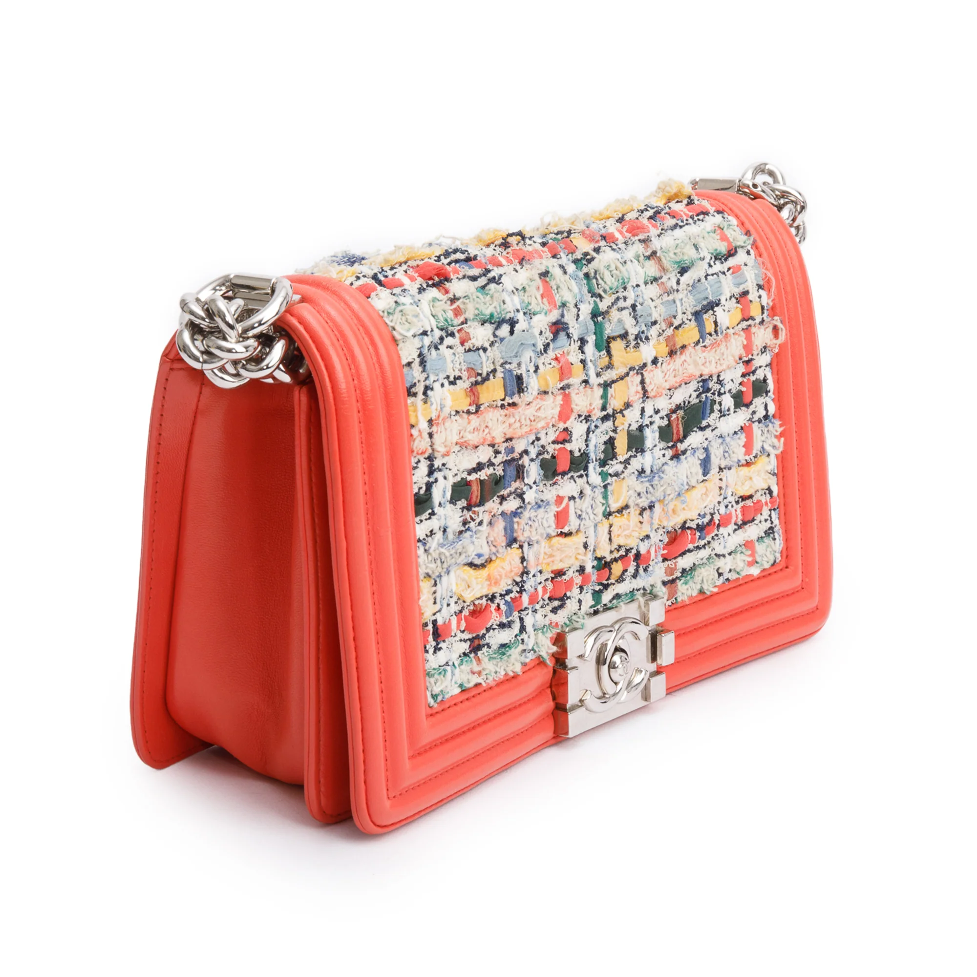 Chanel Coral Calfskin Leather Tweed Medium Boy Bag w/ Box & Authenticity Card - Image 5