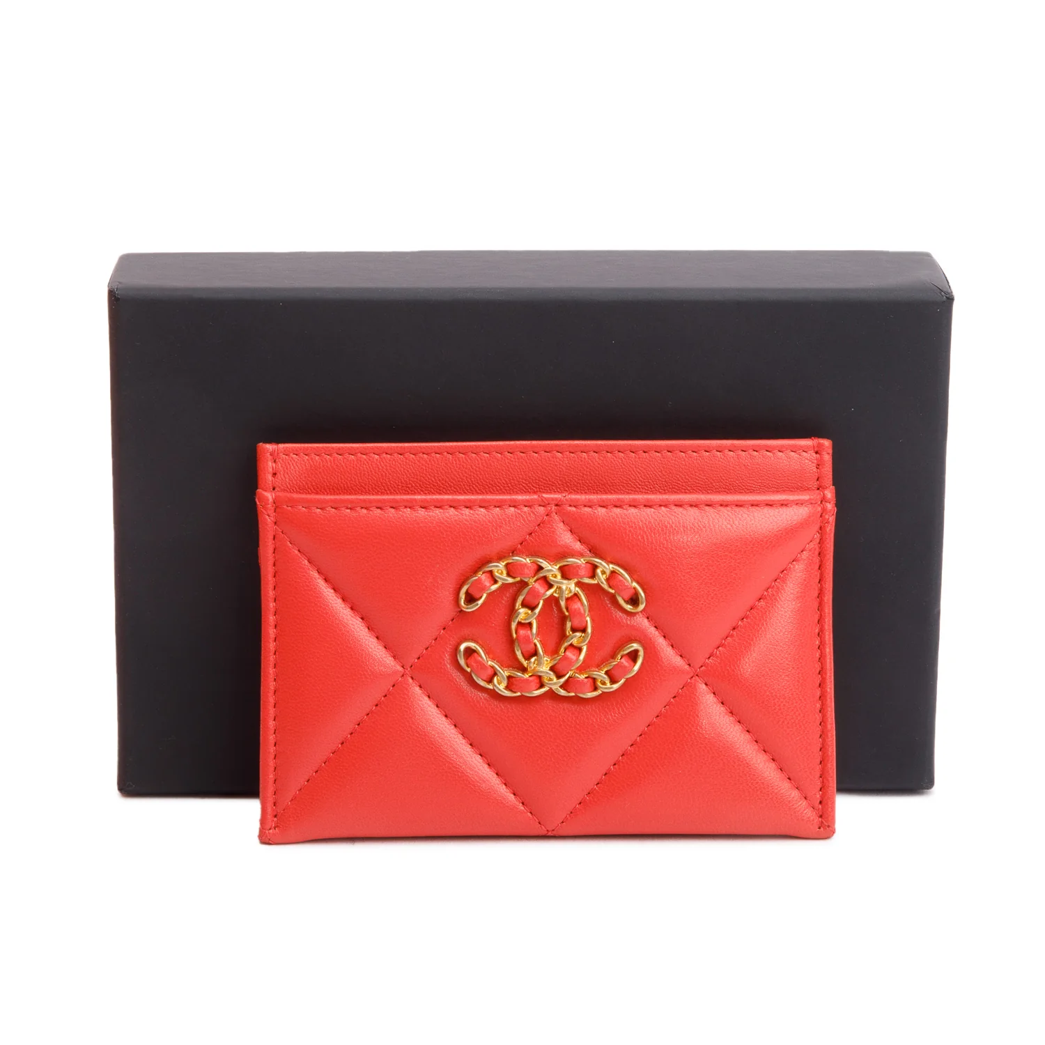 Chanel Coral Quilted Lambskin Leather 19 Card Holder w/ Box - Image 2
