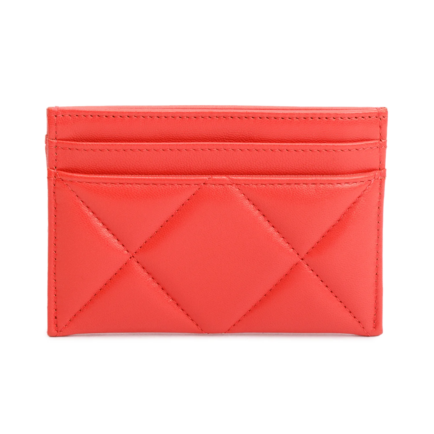Chanel Coral Quilted Lambskin Leather 19 Card Holder w/ Box - Image 4