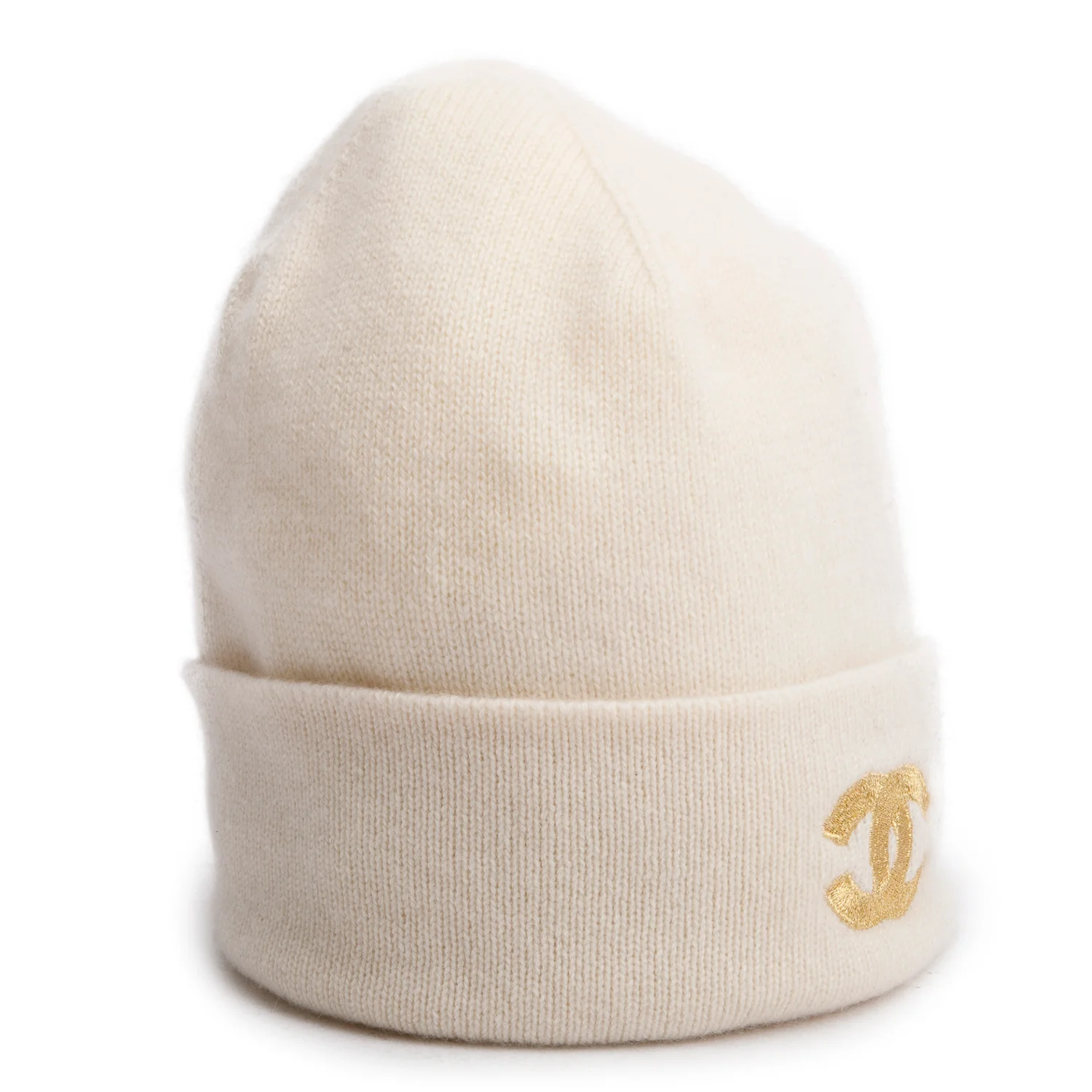 Chanel Cream Cashmere Gold CC Logo Beanie - Image 2