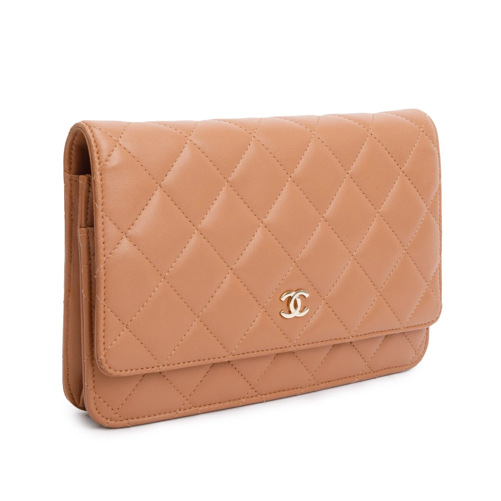 Chanel Dark Beige Quilted Lambskin Leather Classic Wallet on Chain - Image 4
