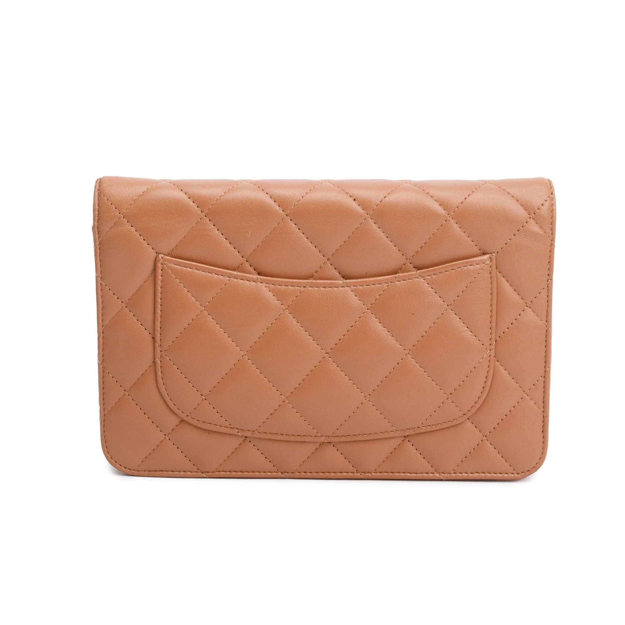 Chanel Dark Beige Quilted Lambskin Leather Classic Wallet on Chain - Image 5