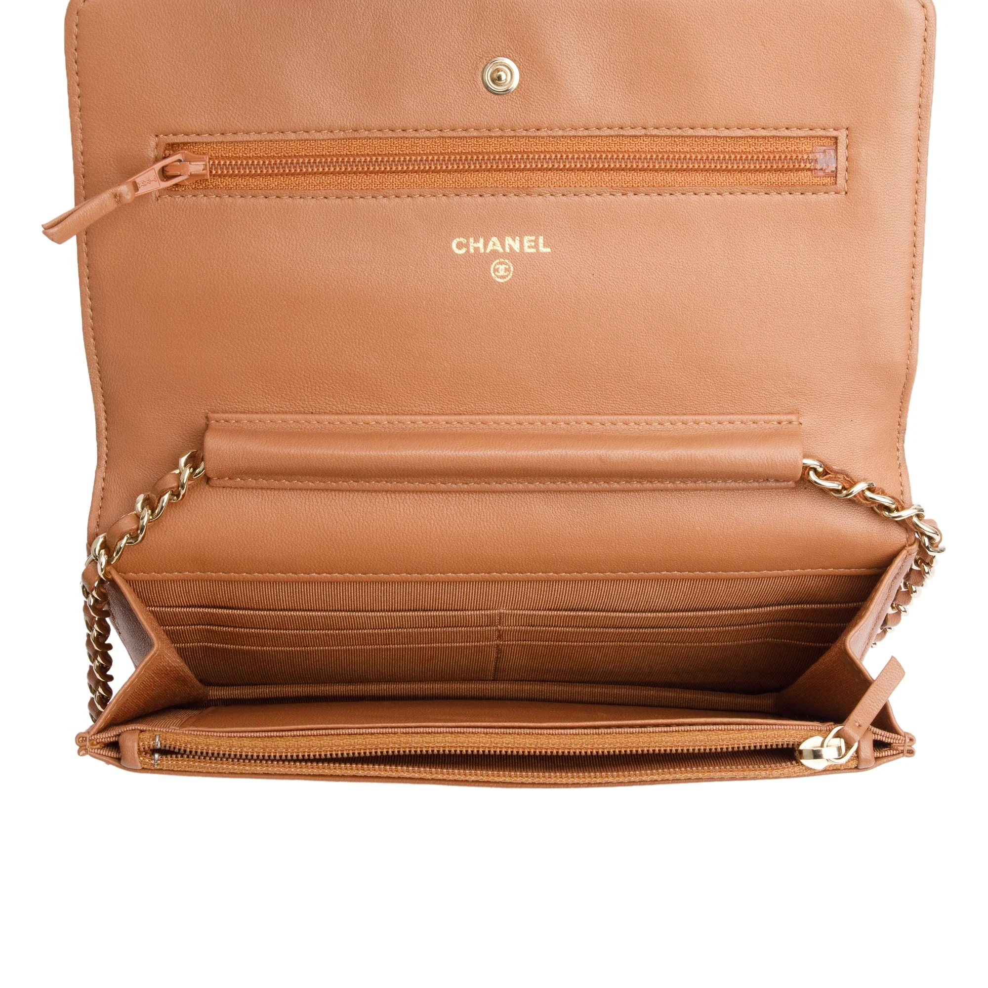 Chanel Dark Beige Quilted Lambskin Leather Classic Wallet on Chain - Image 6