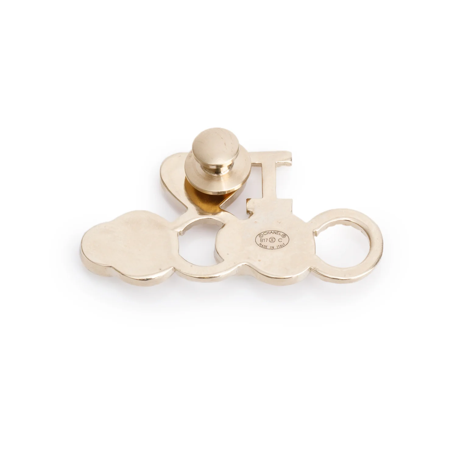 Chanel Gold Plated Faux Pearl & Enamel 'I Love Coco' Pin Brooch - Image 3