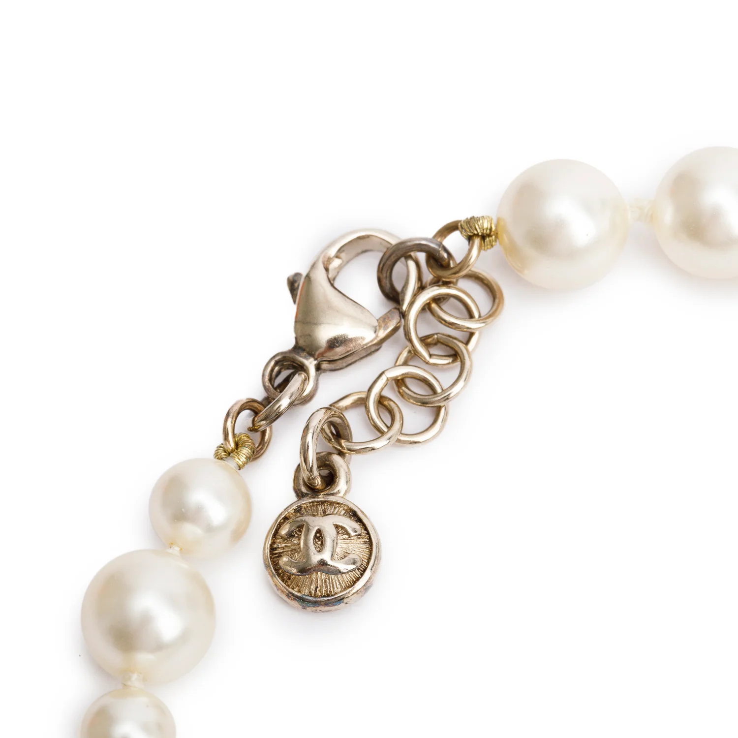 Chanel Gold Plated Faux Pearl Strass Ball & CC Bracelet - Image 2