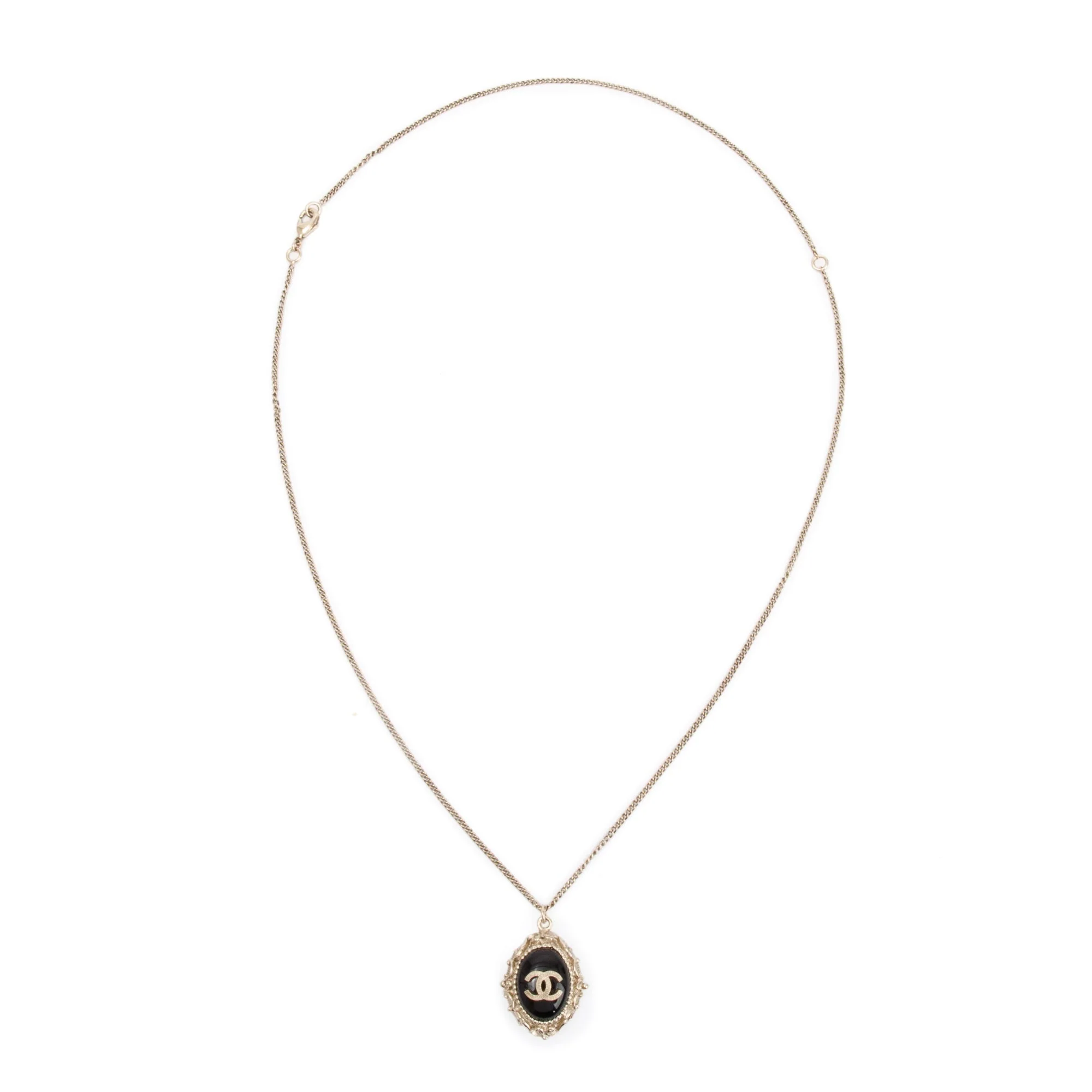 Chanel Gold-Plated Metal Black Resin CC Pendant Necklace w/ Box