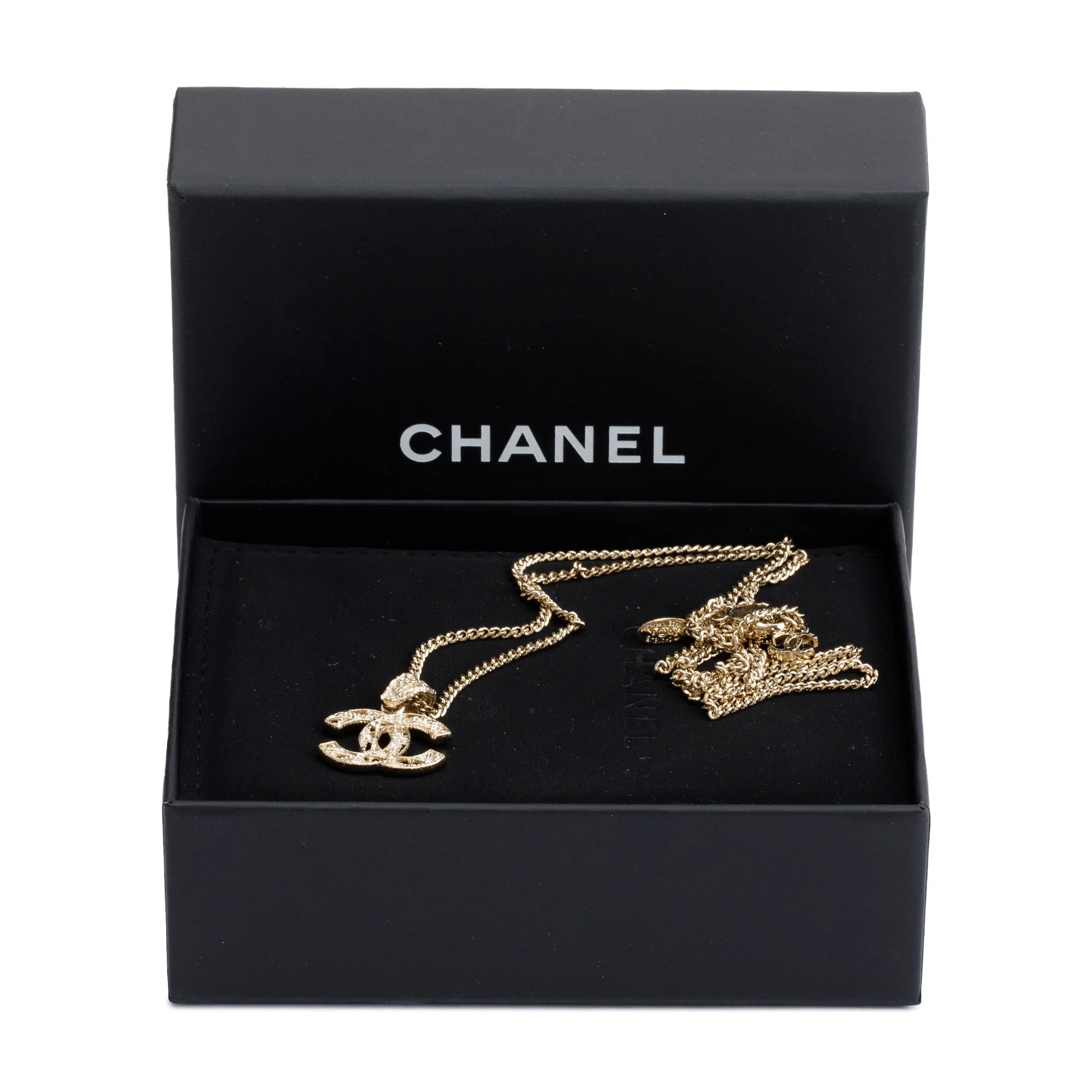 Chanel Gold-Plated Metal CC Pendant Necklace w/ Box - Image 3