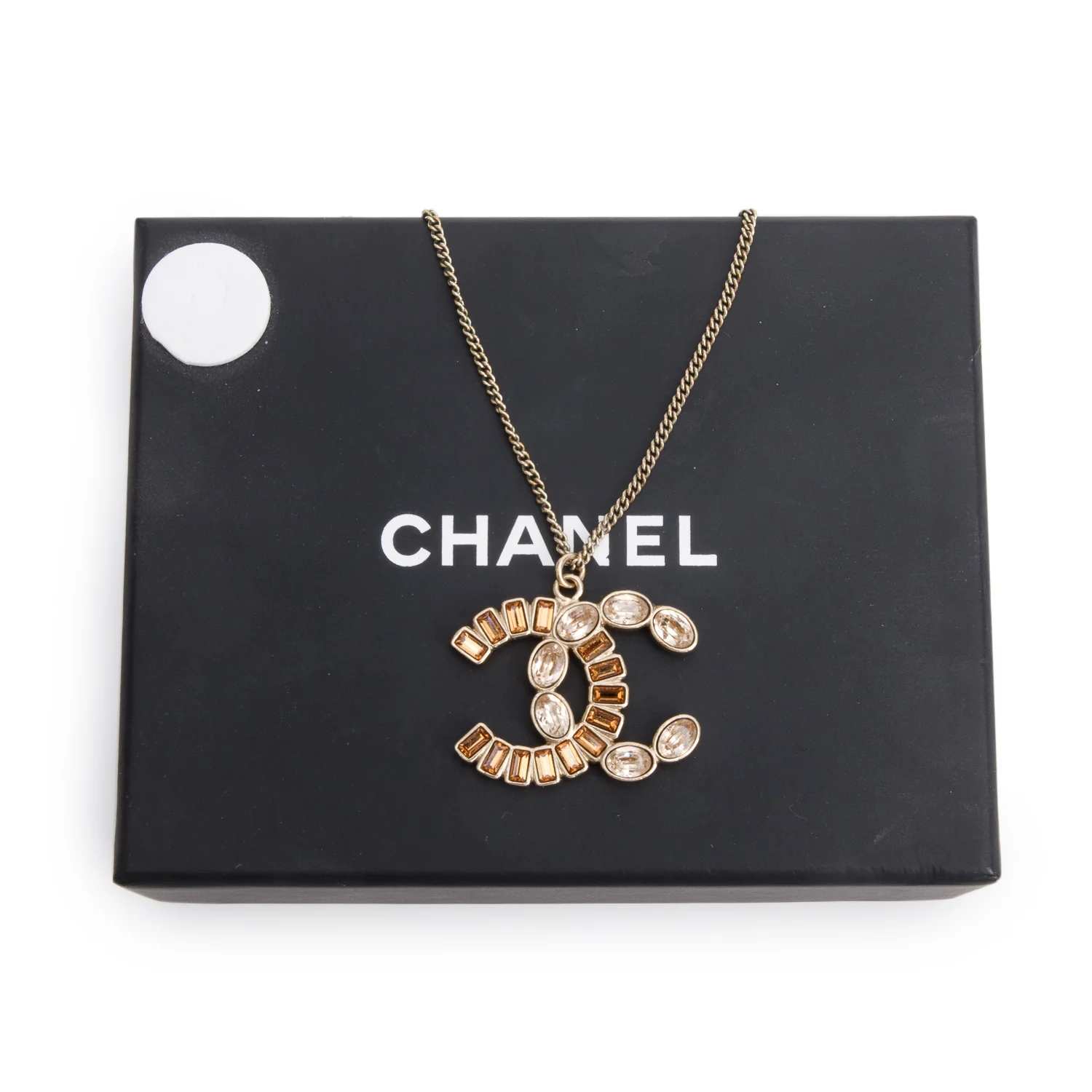 Chanel Gold-Plated Strass CC Pendant Necklace w/ Box - Image 3