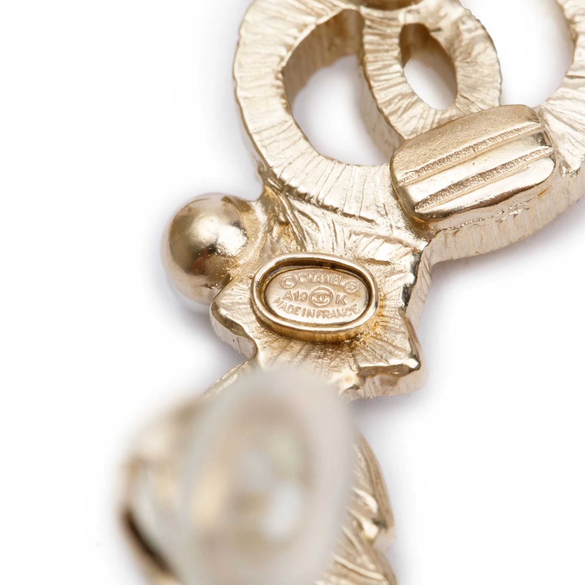 Chanel Gold Plated Strass & Faux Pearl CC Feather Star Clip-On Earrings w/ Box - Image 4