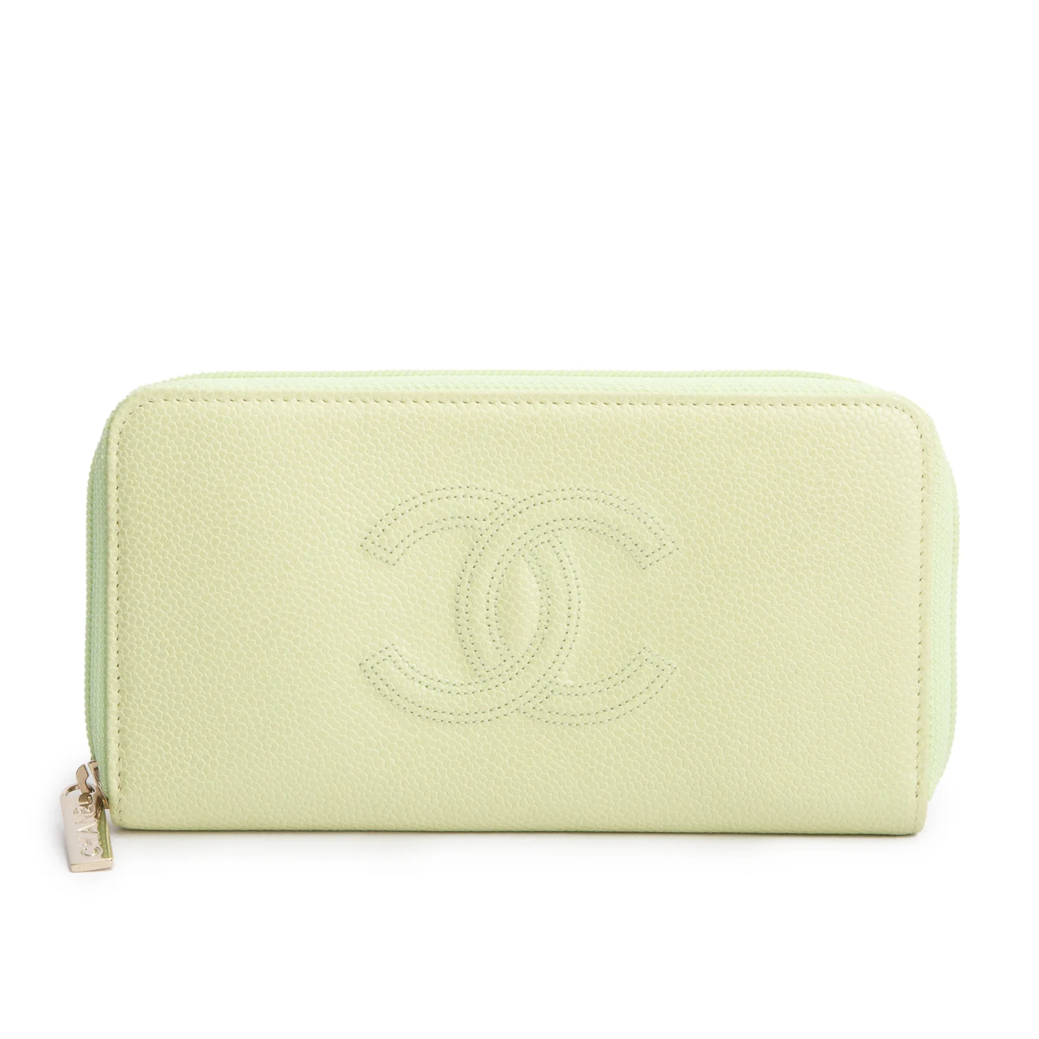 Chanel Green Caviar Timeless CC Zip Around Wallet w/ Authenticity Card