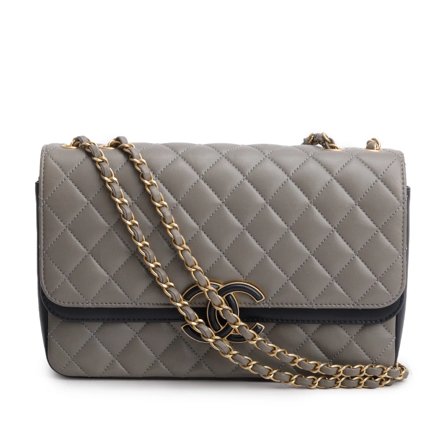 Chanel Grey Black Lambskin Quilted Medium CC Chic Flap