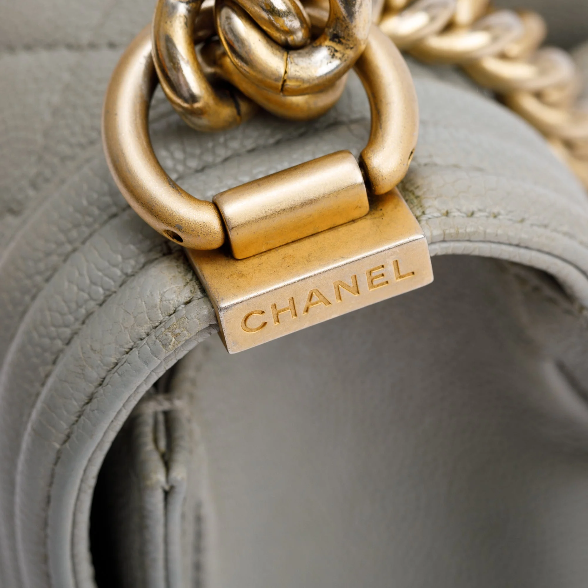 Chanel Grey Caviar Leather Medium Boy Bag w/ Box, Receipt & Authenticity Card - Image 11
