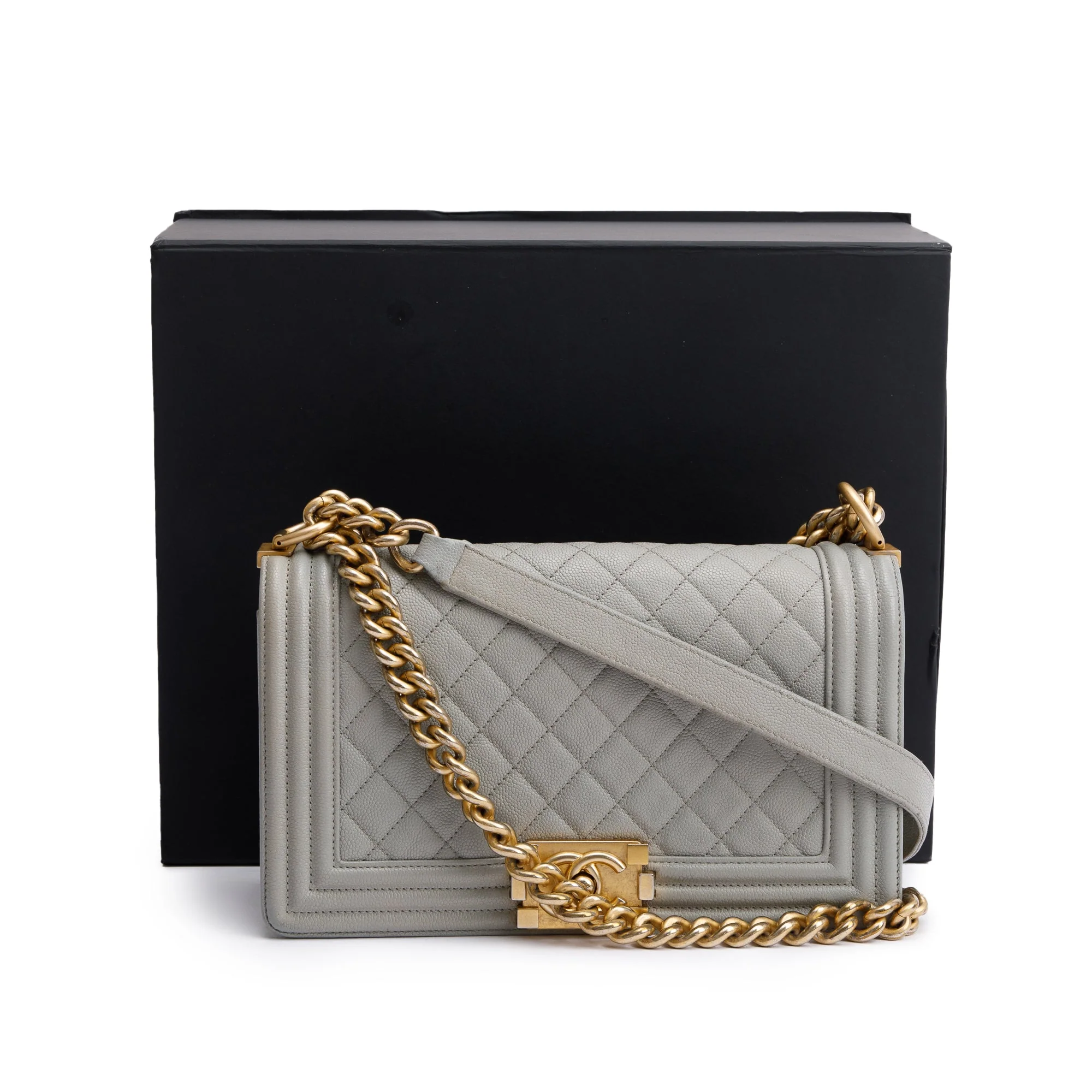 Chanel Grey Caviar Leather Medium Boy Bag w/ Box, Receipt & Authenticity Card - Image 6