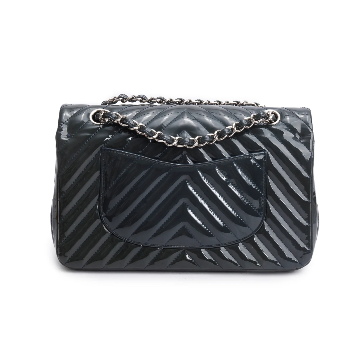 Chanel Grey Chevron Quilted Patent Leather Classic Medium Double Flap Bag - Image 4
