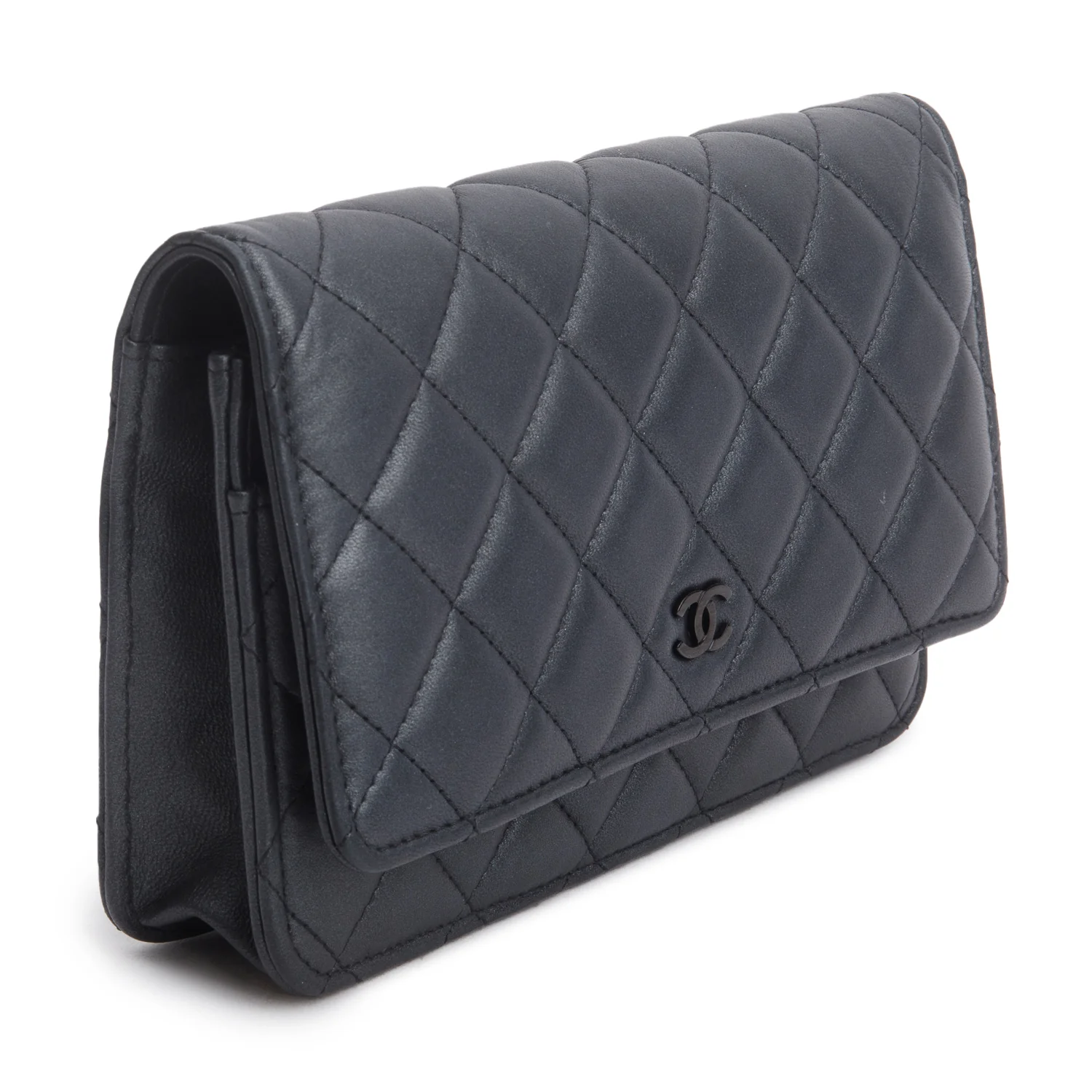Chanel Grey Lambskin Quilted Wallet on Chain WOC w/ Box - Image 5