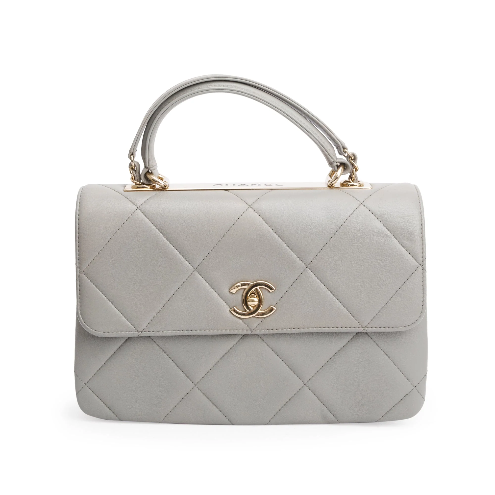 Chanel Grey Quilted Lambskin Trendy CC Medium Top Handle Flap Bag w/ Authenticity Card - Image 3
