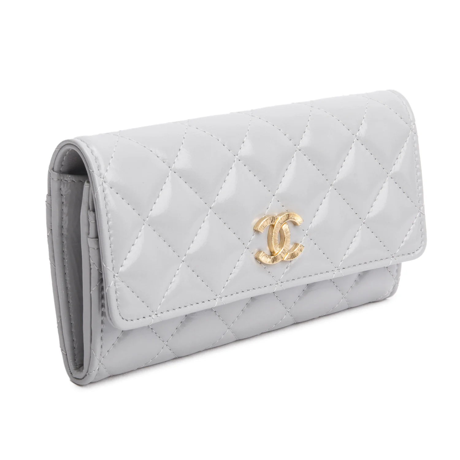 Chanel Grey Shiny Calfskin Leather Classic Small Flap Wallet w/ Box - Image 3