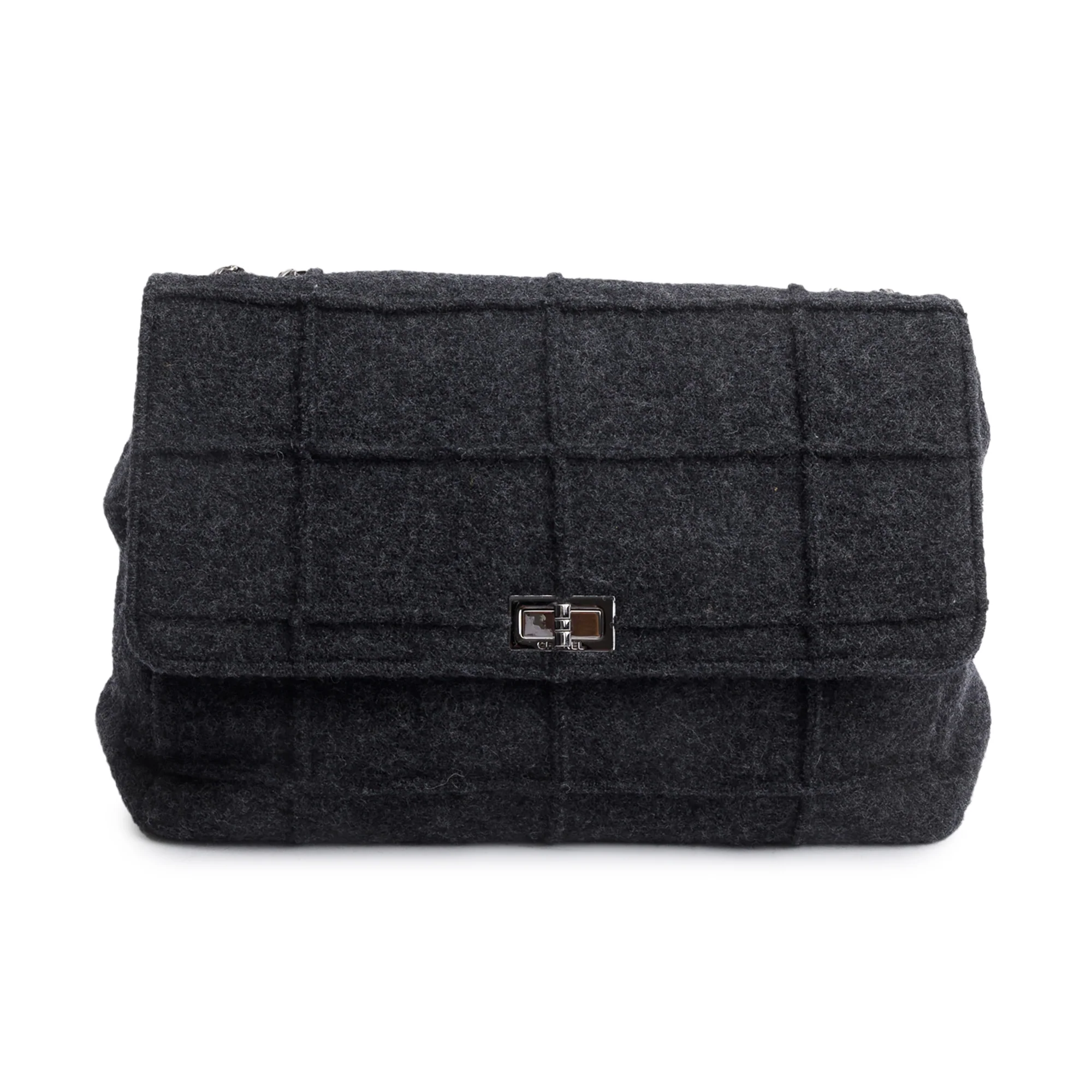 Chanel Grey Wool Identification Reissue Flap Bag w/ Authenticity Card - Image 3