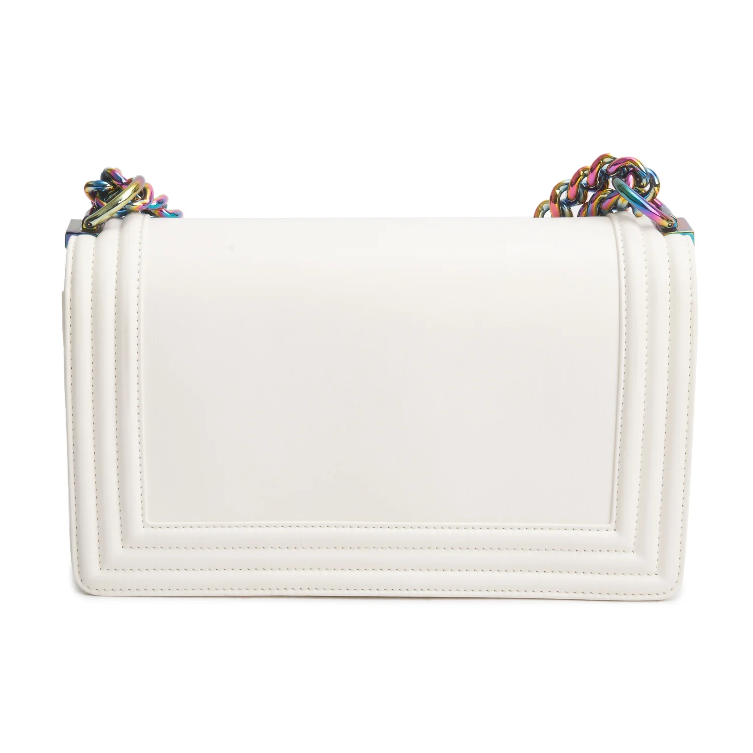 Chanel Iridescent Metal White Lambskin Leather LED Medium Boy Bag w/ Box & Authenticity Card - Image 6