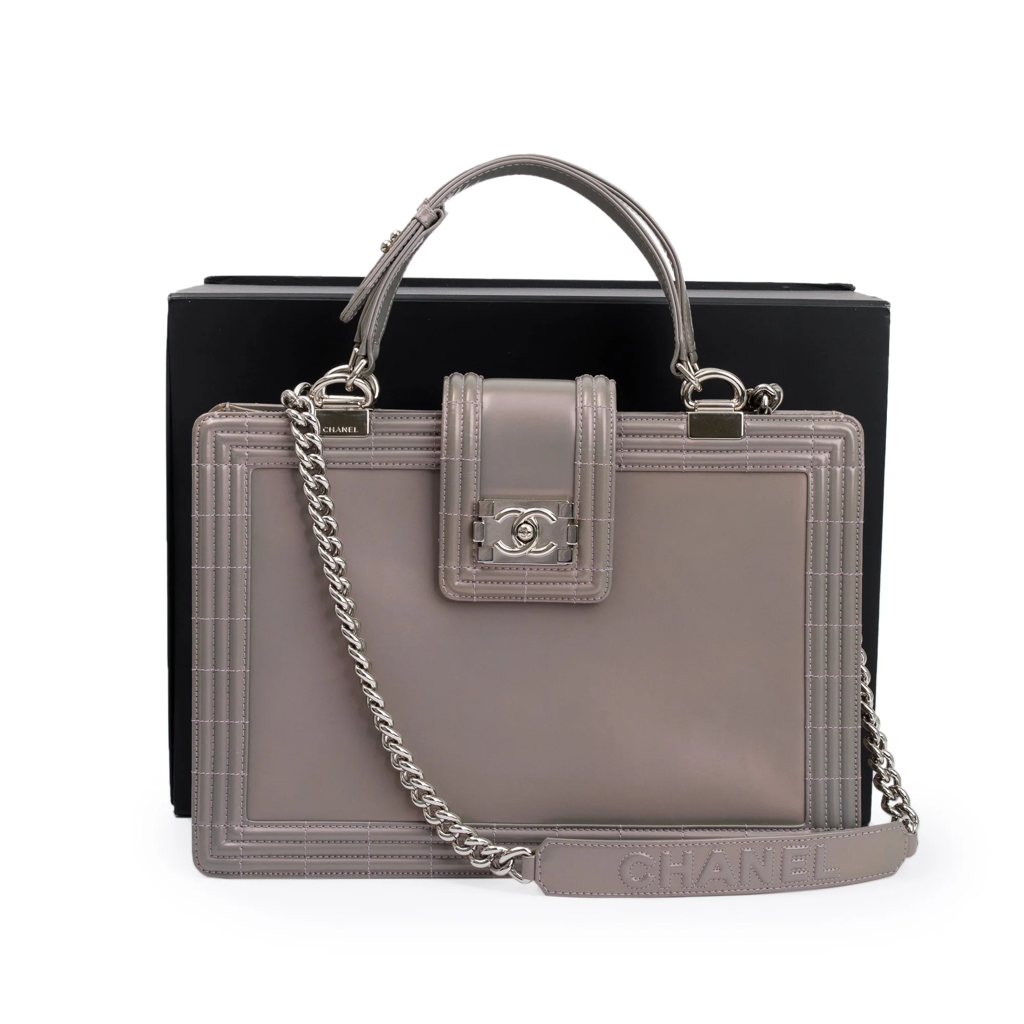 Chanel Iridescent Patent Leather Reverso Boy Shopping Tote - Image 3