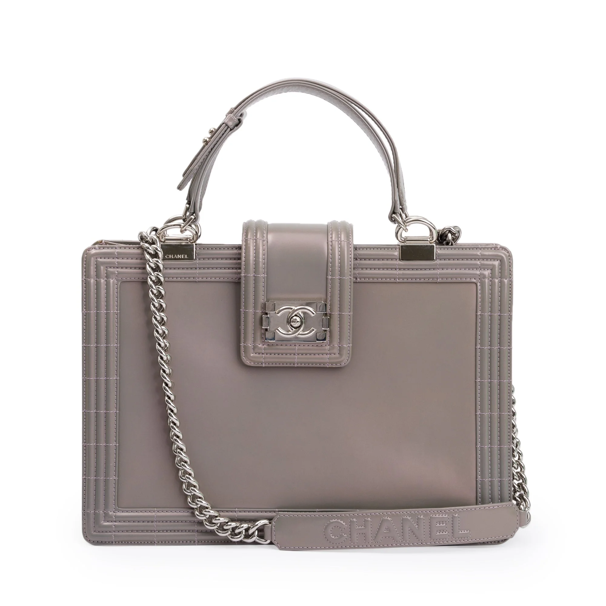 Chanel Iridescent Patent Leather Reverso Boy Shopping Tote w/ Box