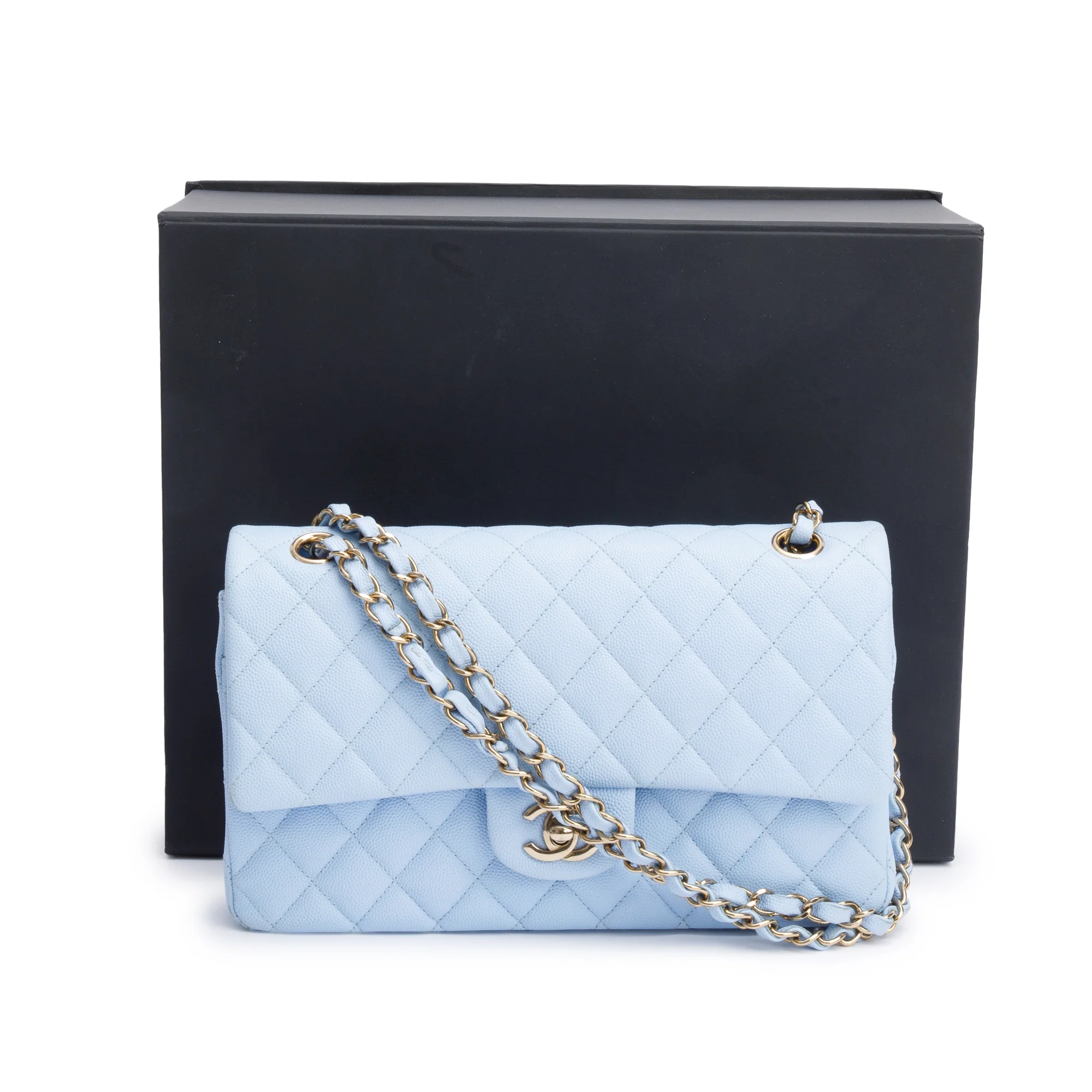 Chanel Light Blue Quilted Caviar Leather Classic Medium Double Flap Bag w/ Box - Image 3