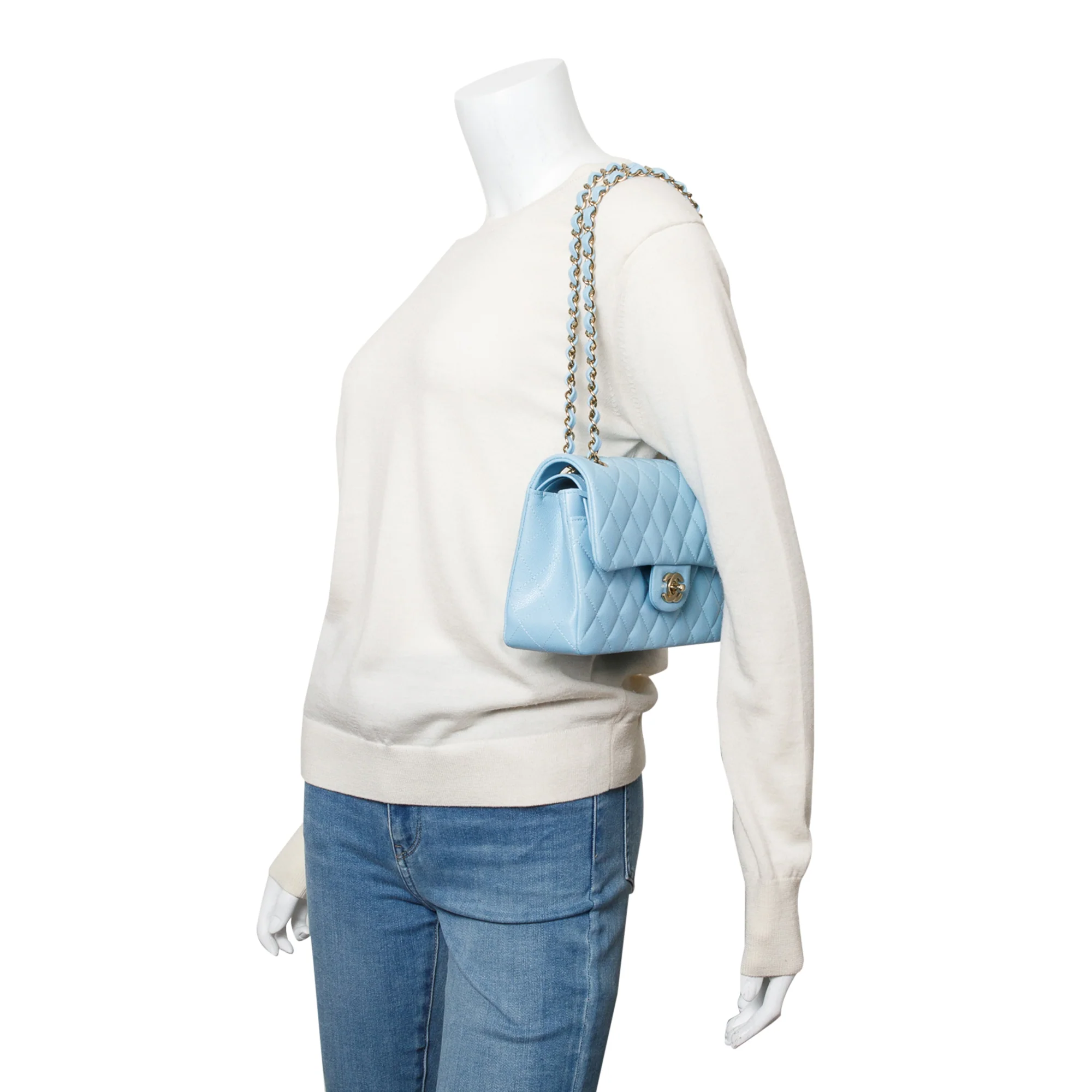Chanel Light Blue Quilted Caviar Leather Classic Medium Double Flap Bag w/ Box - Image 2