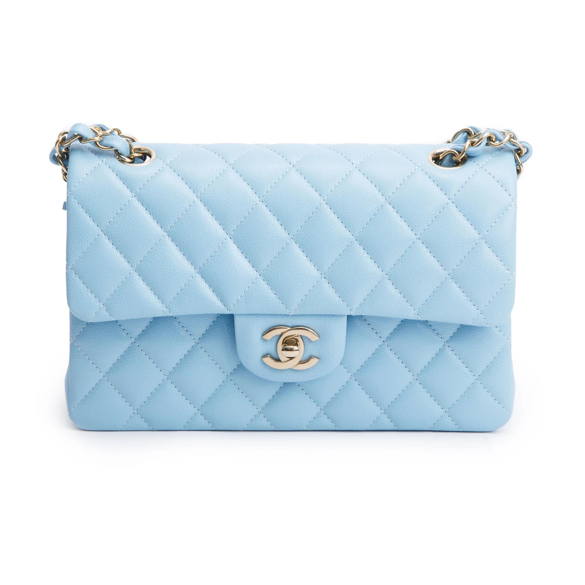 Chanel Light Blue Quilted Caviar Leather Classic Medium Double Flap Bag w/ Box - Image 4