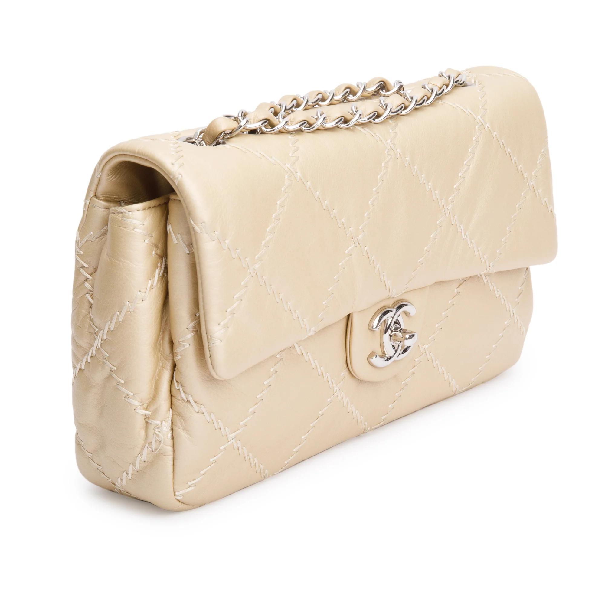 Chanel Metallic Beige Ultimate Stitch Calfskin Leather Flap Bag w/ Box & Authenticity Card - Image 5