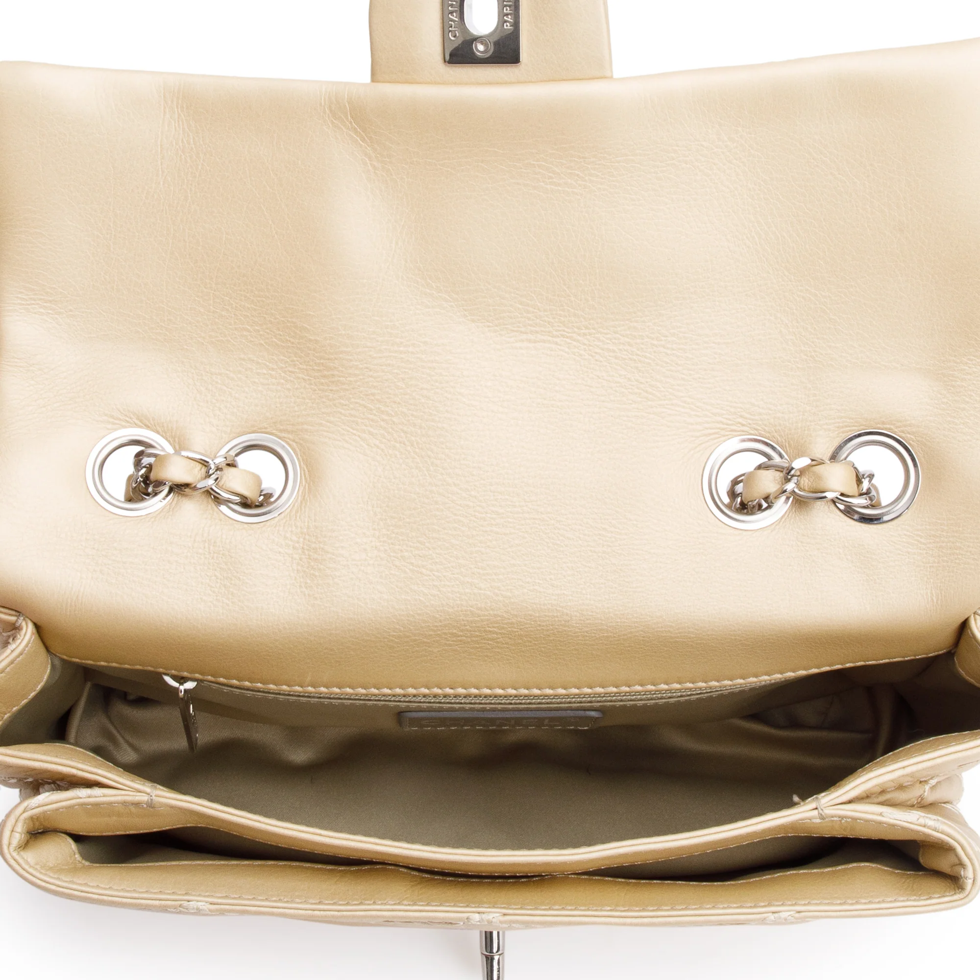 Chanel Metallic Beige Ultimate Stitch Calfskin Leather Flap Bag w/ Box & Authenticity Card - Image 8
