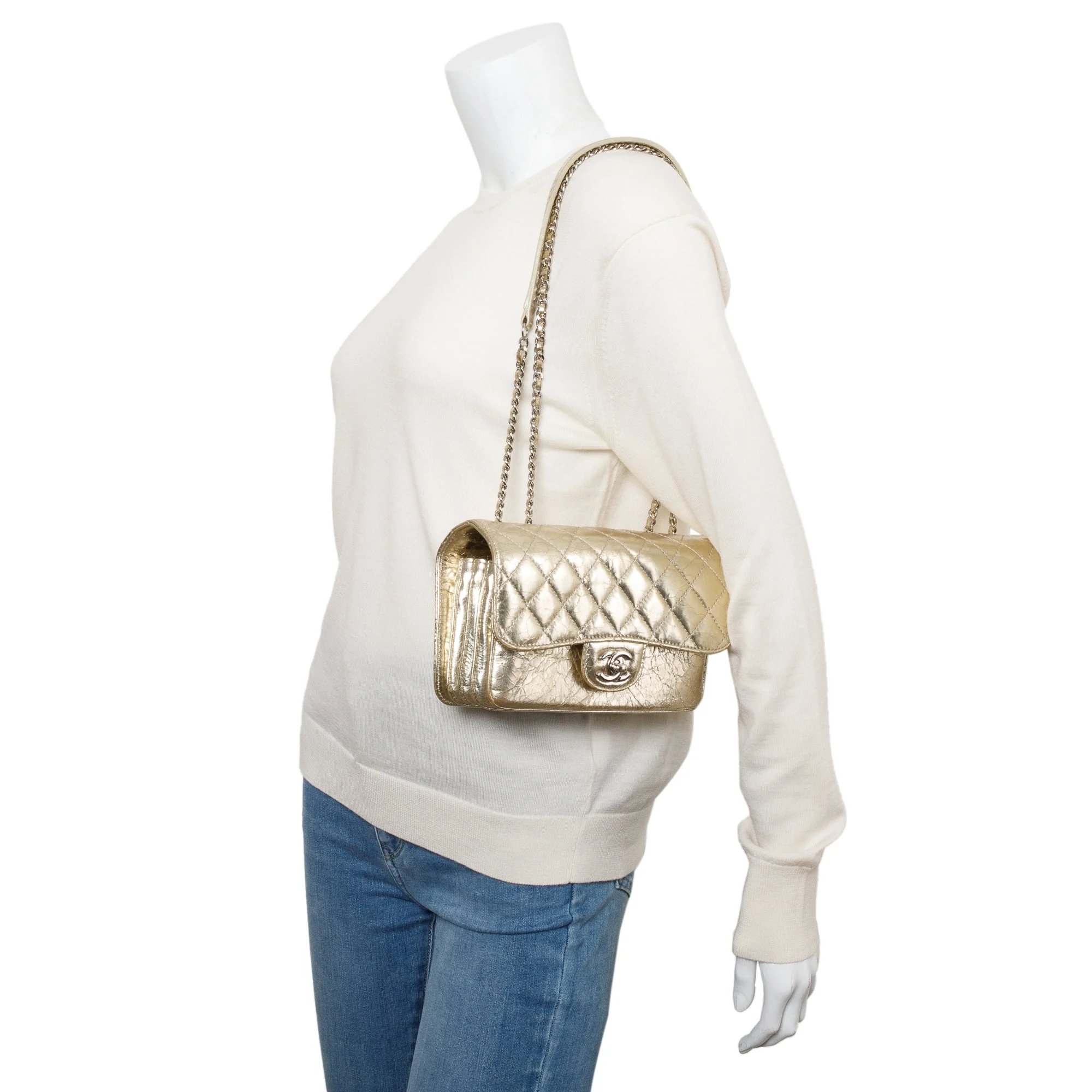 Chanel Metallic Gold Calfskin Leather Small Clams Pocket Flap Bag - Image 2