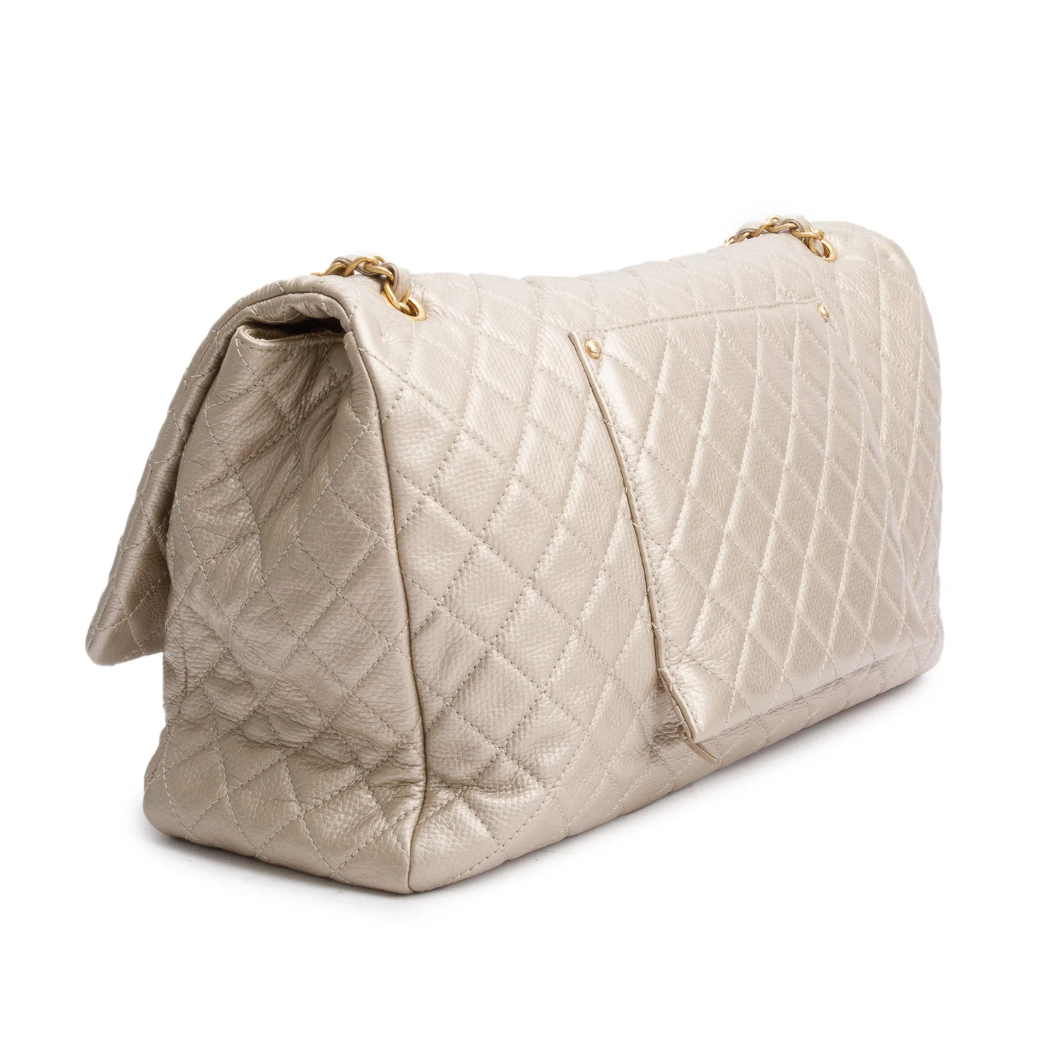 Chanel Metallic Gold Quilted Calfskin Leather XXL Airline Travel Flap Bag - Image 5