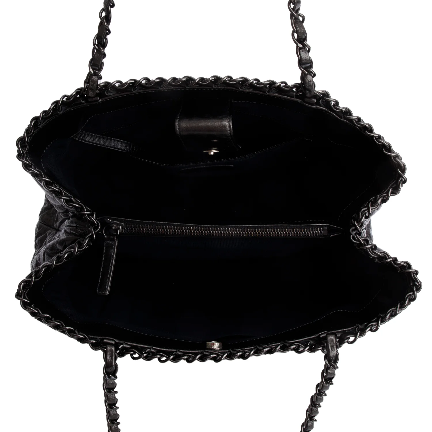 Chanel Metallic Grey Aged Calfskin Quilted Small Chain Tote w/ Authenticity Card - Image 7