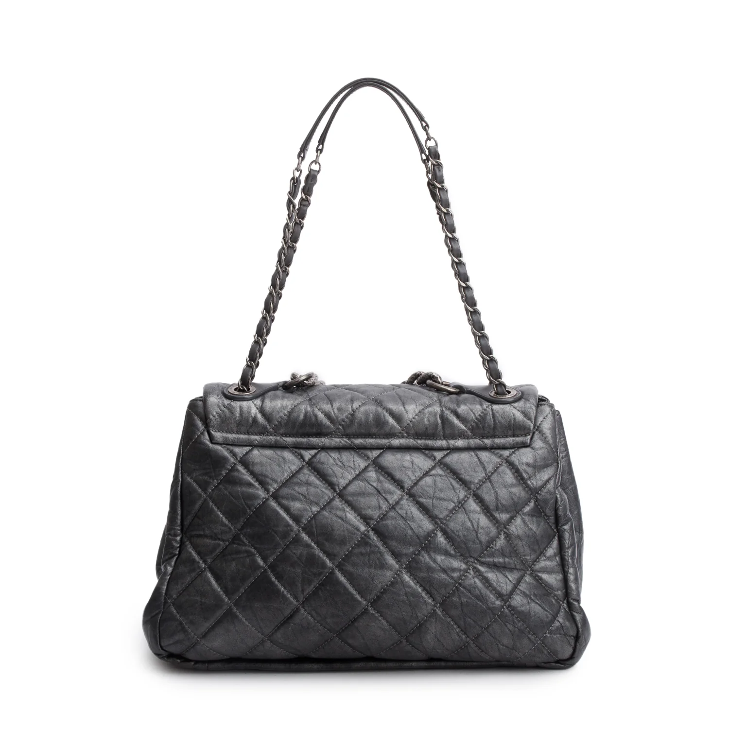 Chanel Metallic Silver Aged Calfskin Leather Large Pondicherry Flap Bag - Image 5
