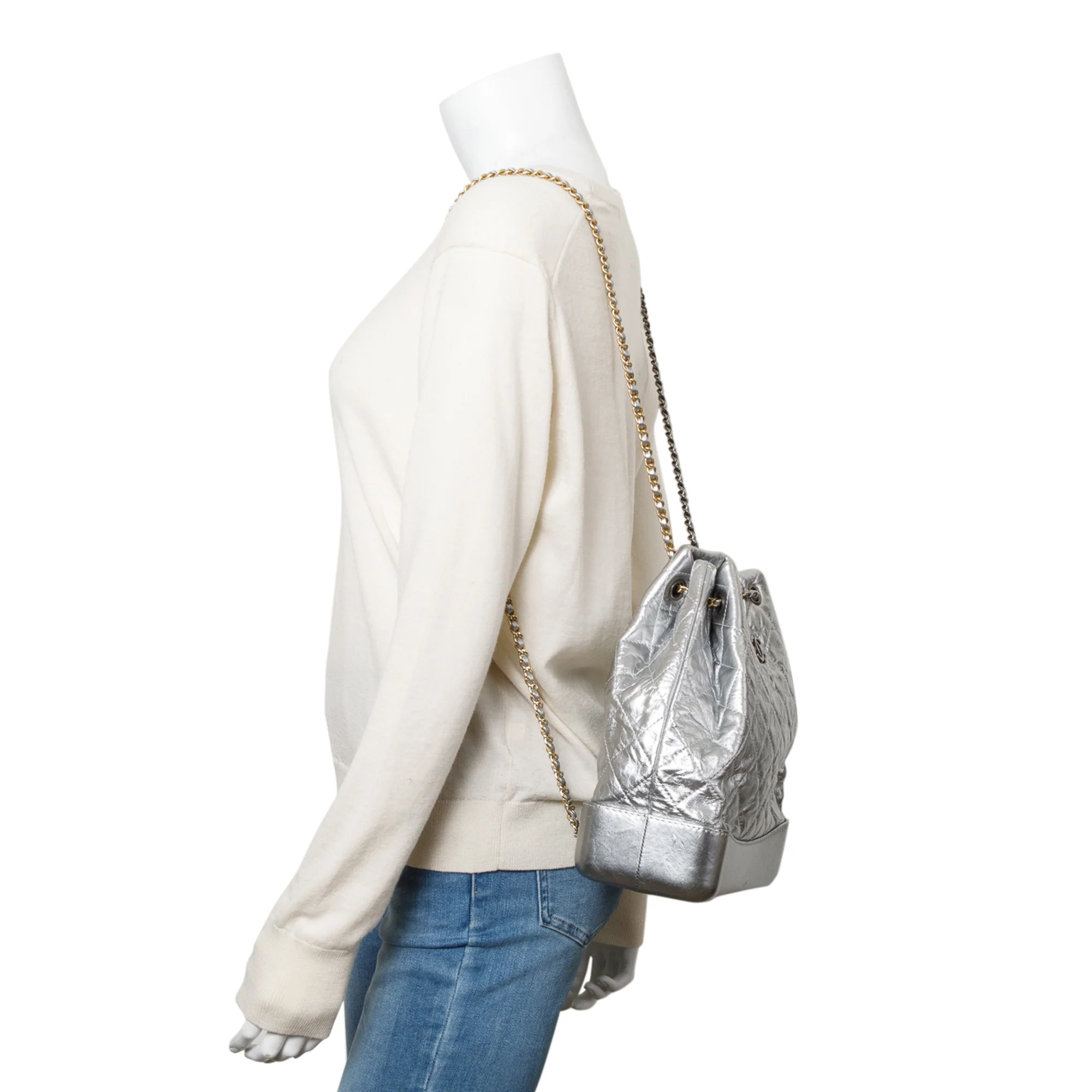 Chanel Metallic Silver Aged Calfskin Leather Small Gabrielle Backpack - Image 2