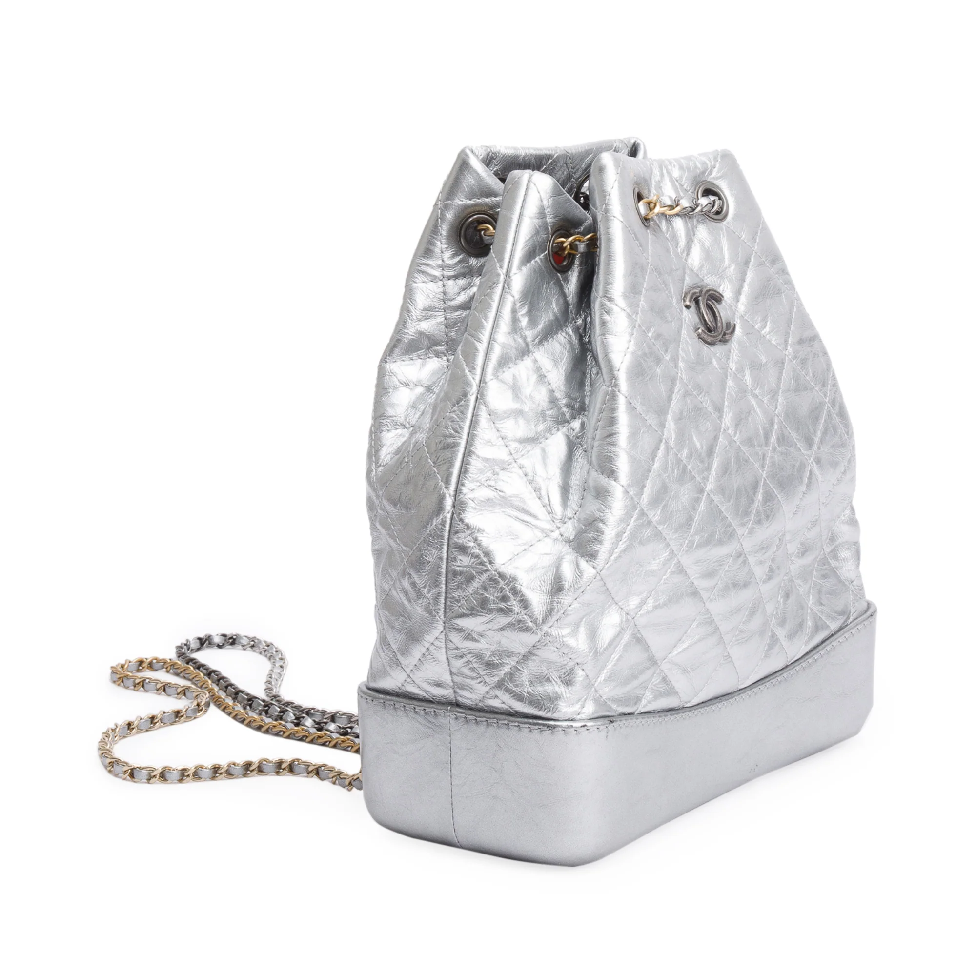 Chanel Metallic Silver Aged Calfskin Leather Small Gabrielle Backpack - Image 3