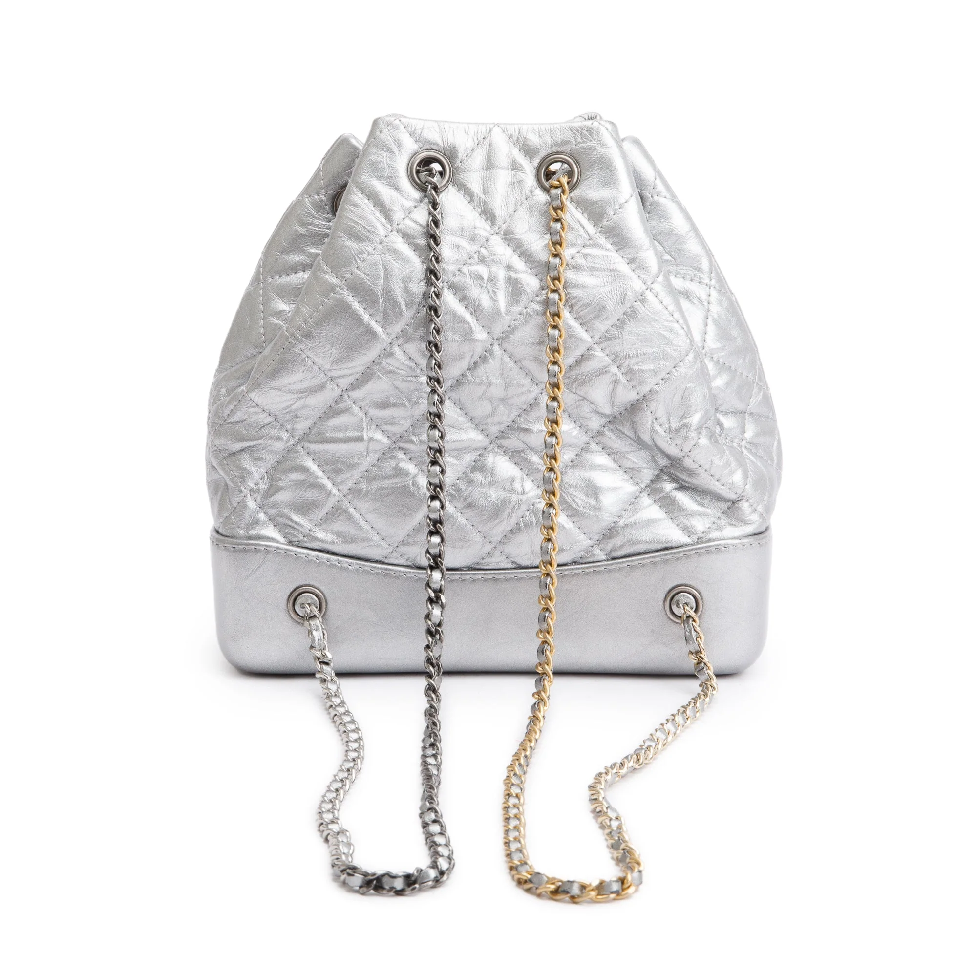 Chanel Metallic Silver Aged Calfskin Leather Small Gabrielle Backpack w/ Authenticity Card - Image 4