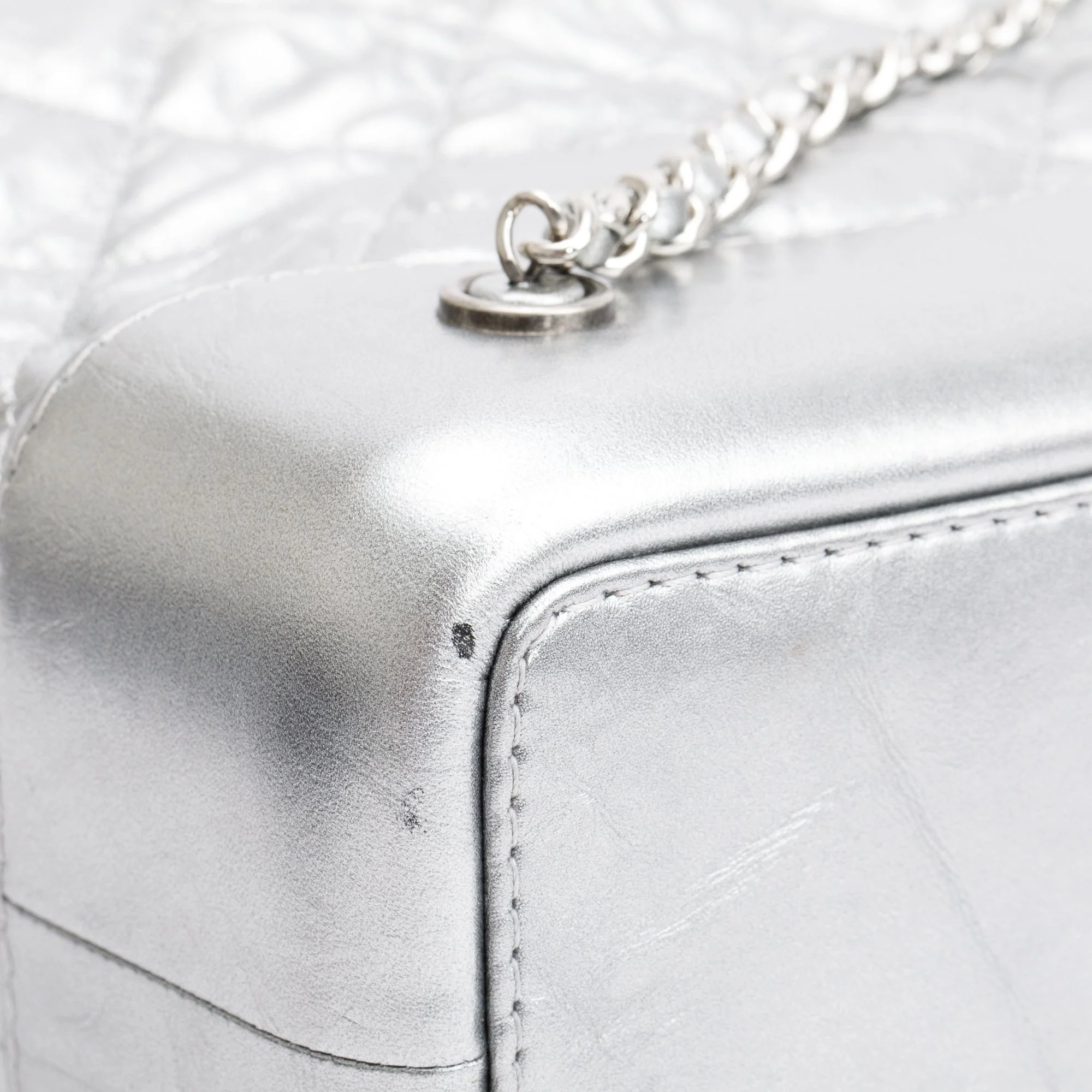 Chanel Metallic Silver Aged Calfskin Leather Small Gabrielle Backpack w/ Authenticity Card - Image 6