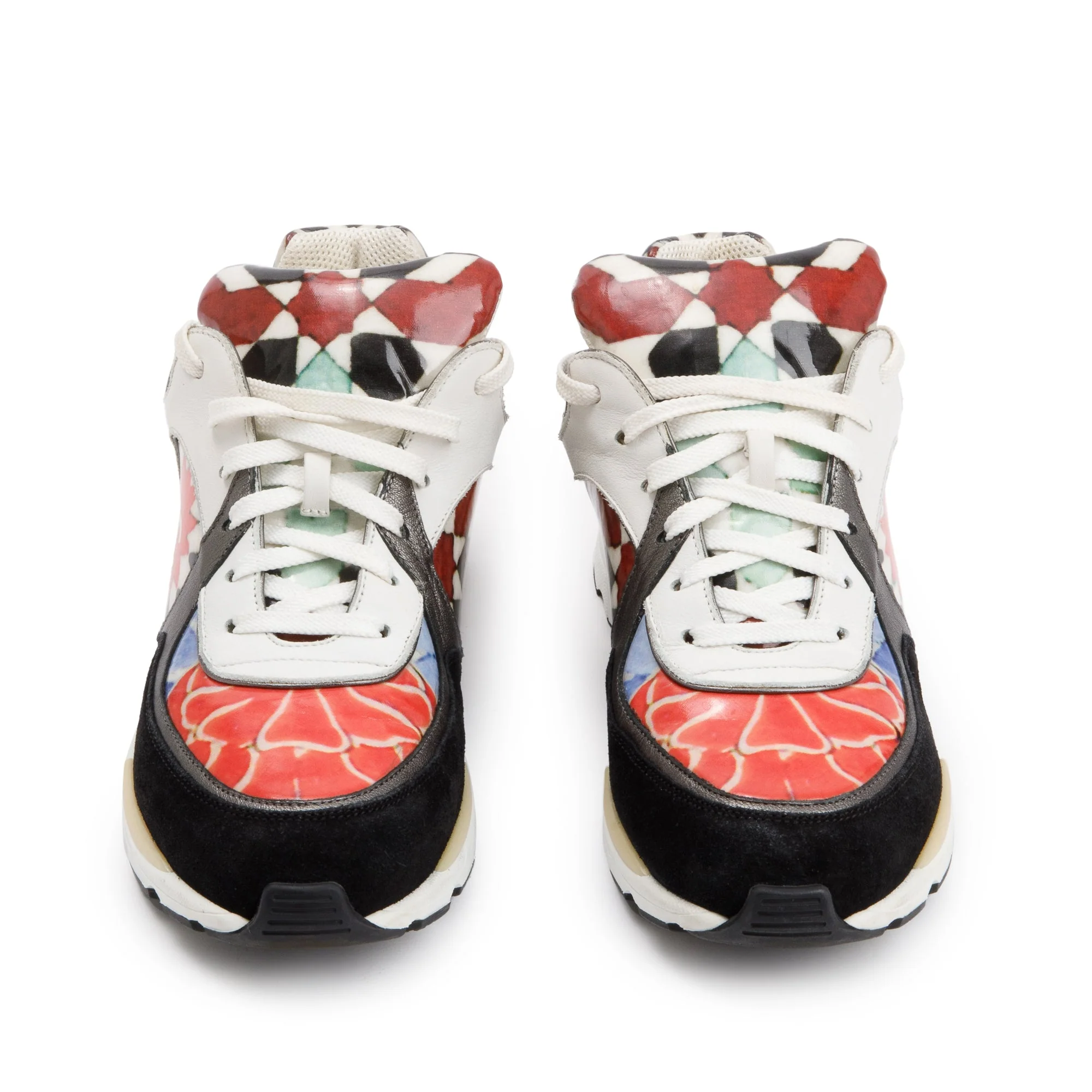 Chanel Multicolor Suede Patent Leather CC Logo Graffiti Flower Sneakers, Size 38